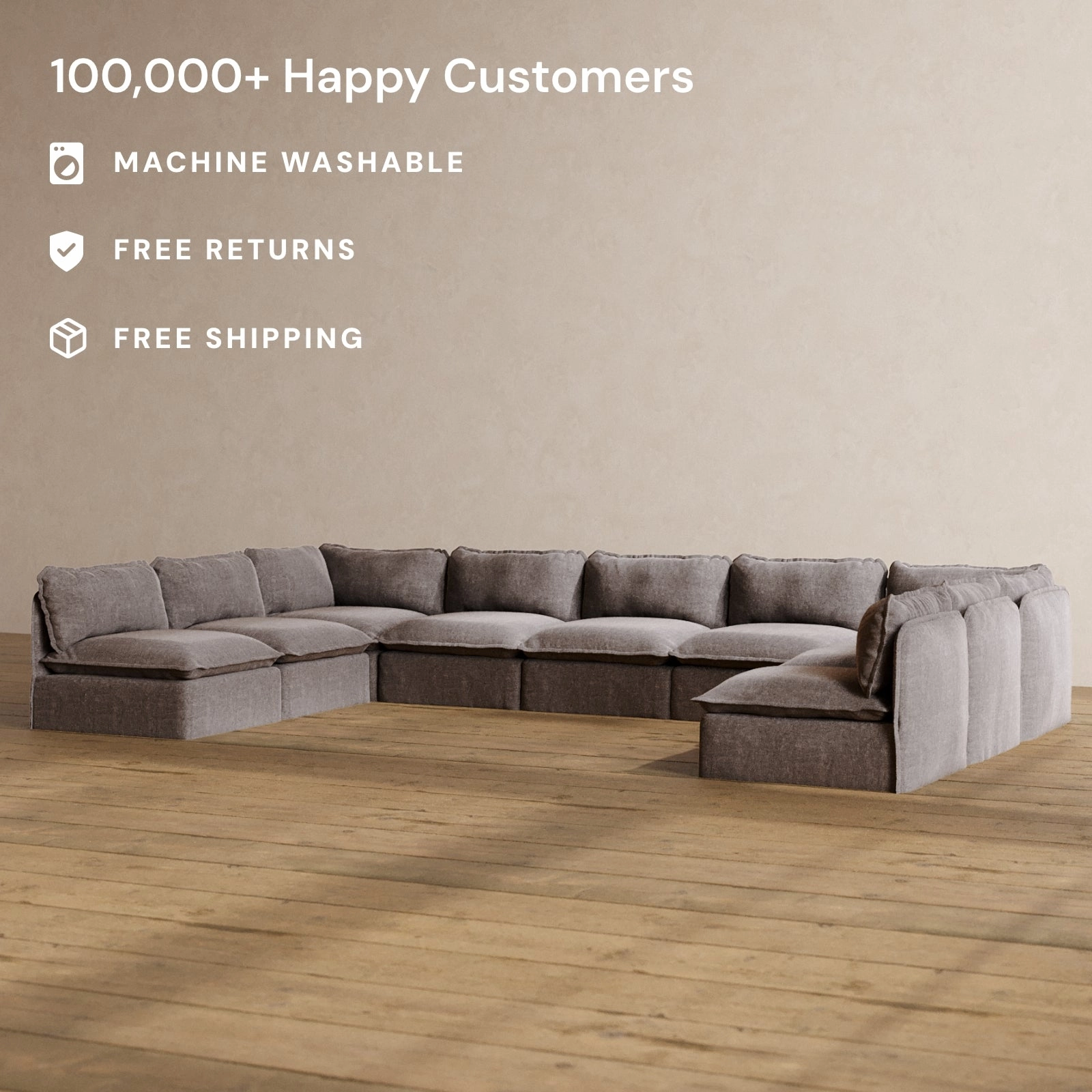 Slipcover Only - Modular Washable 9-Seater Open-Ends U-Sectional in Caviar