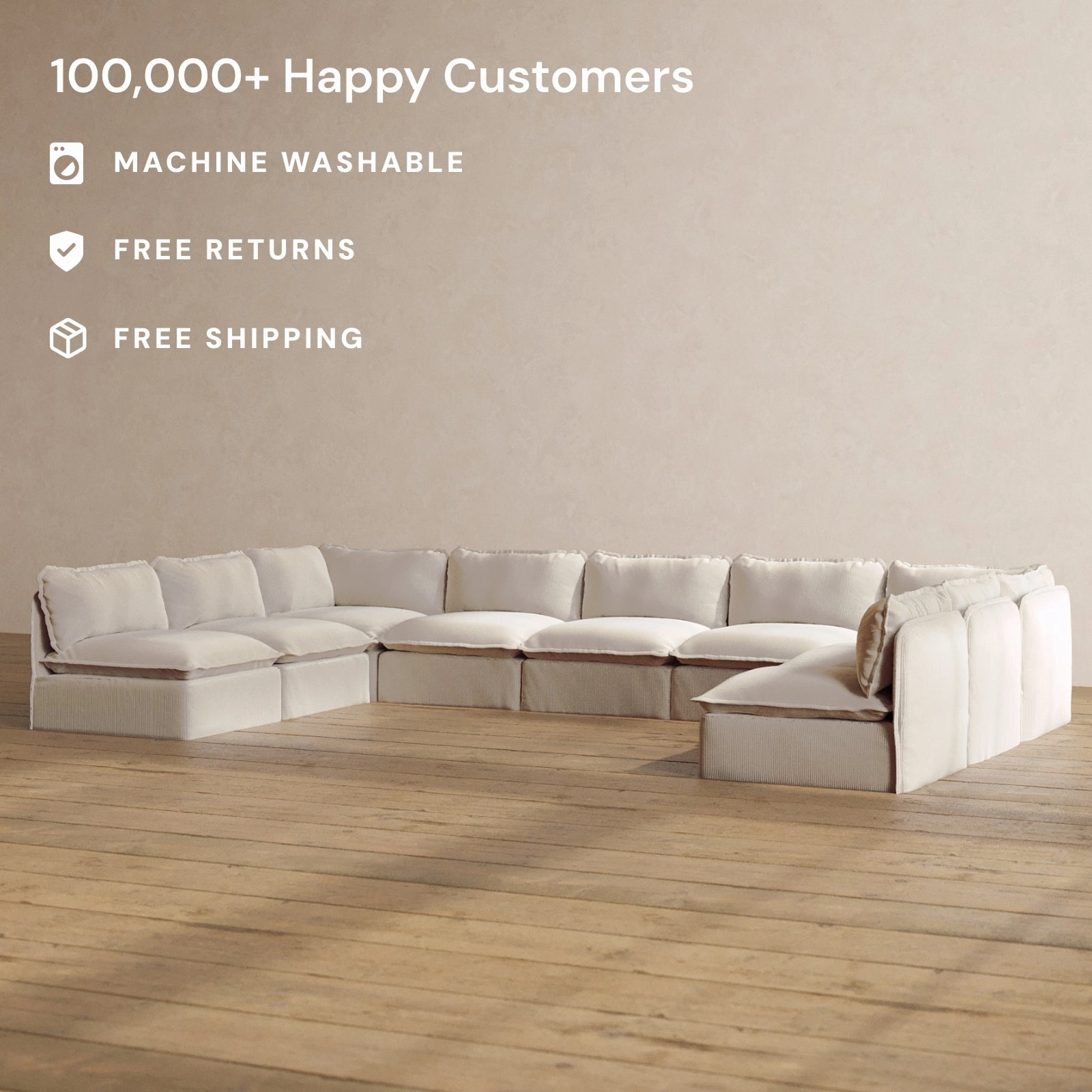 Slipcover Only - Modular Washable 9-Seater Open-Ends U-Sectional in Milk