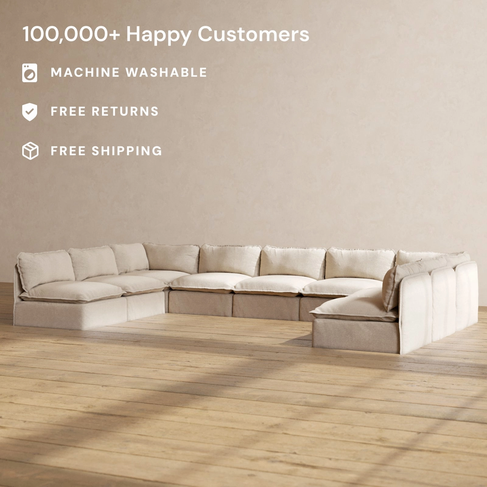 Slipcover Only - Modular Washable 9-Seater Open-Ends U-Sectional in Oat