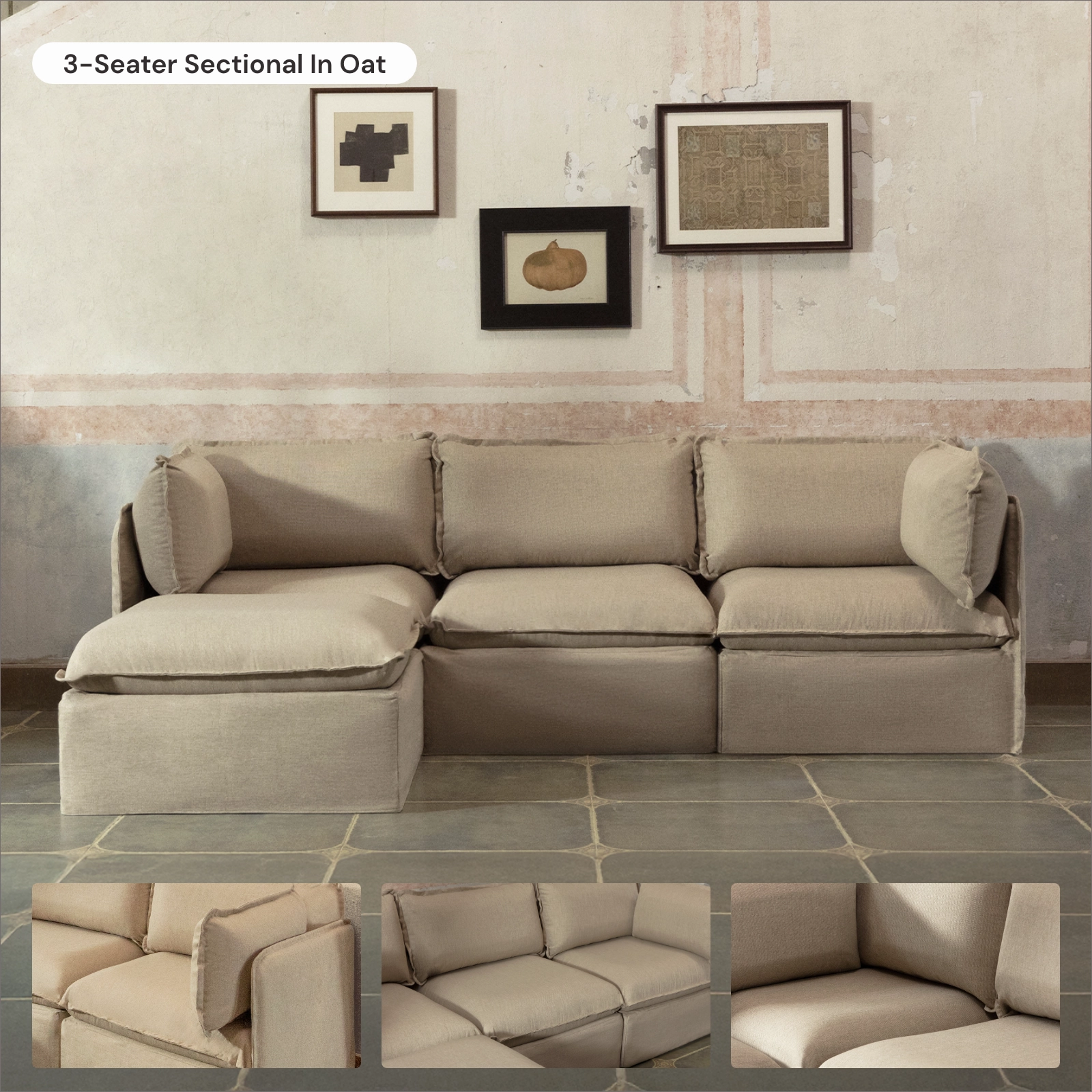 Slipcover Only - Modular Washable 9-Seater Open-Ends U-Sectional in Oat