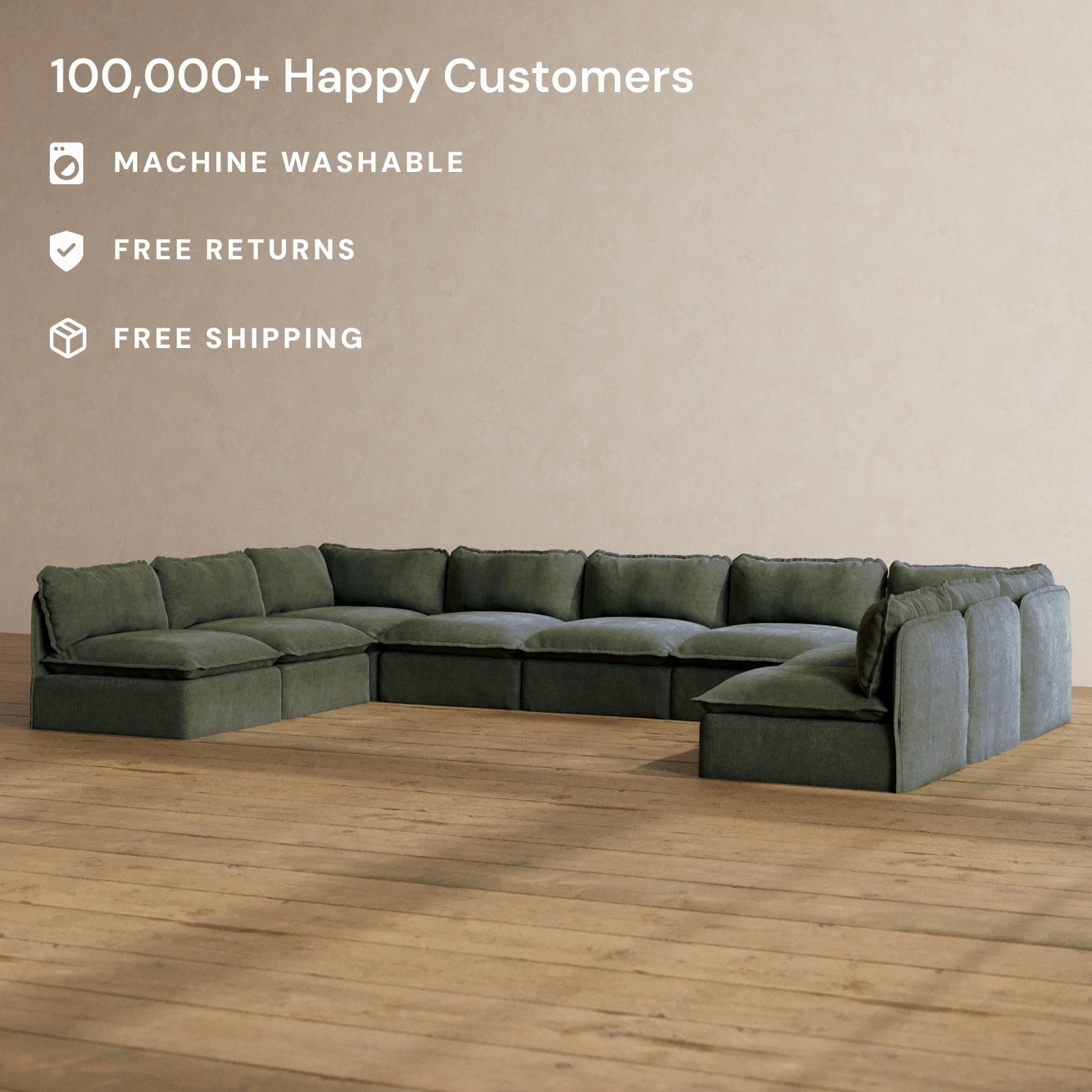 Slipcover Only - Modular Washable 9-Seater Open-Ends U-Sectional in Olivine