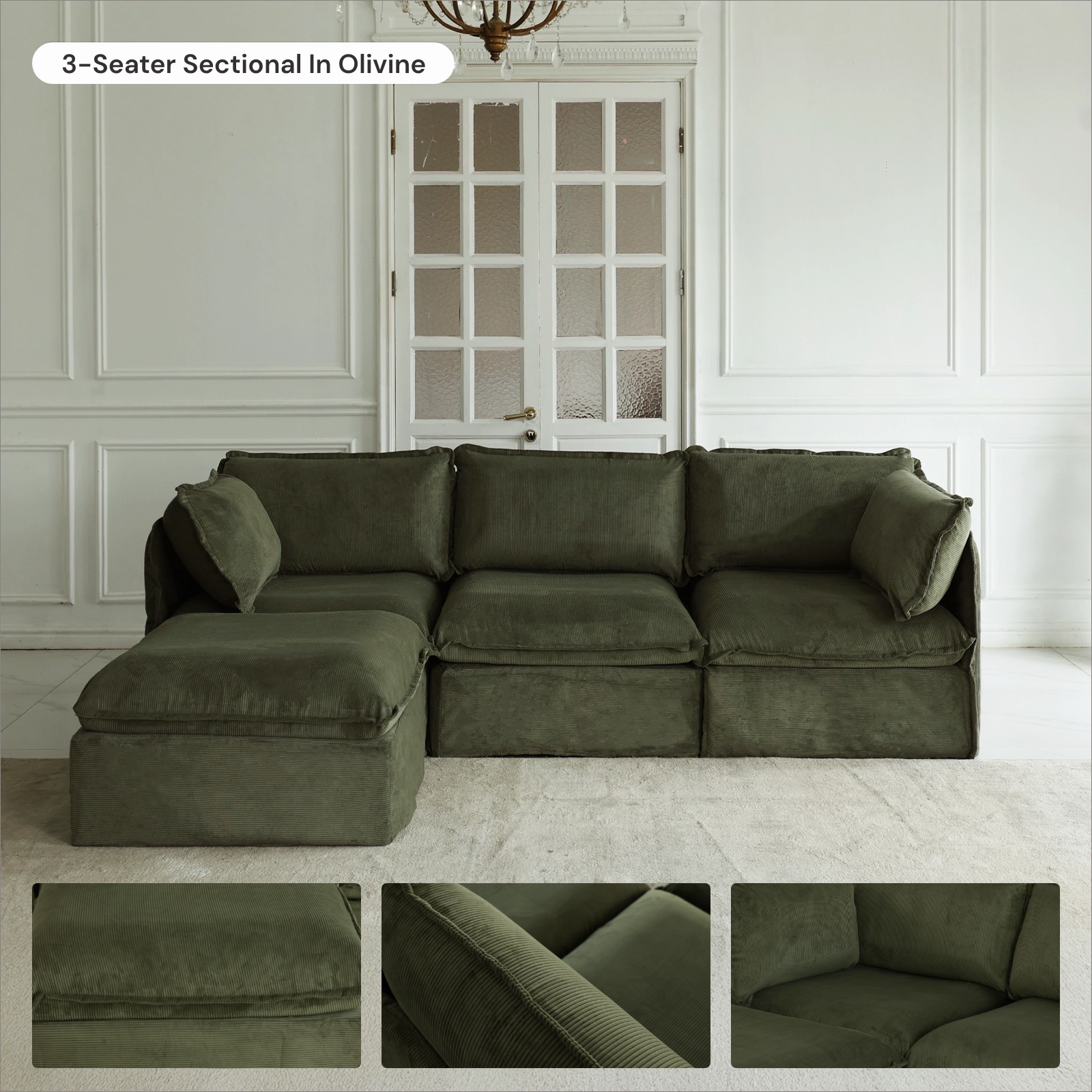 Slipcover Only - Modular Washable 9-Seater Open-Ends U-Sectional in Olivine