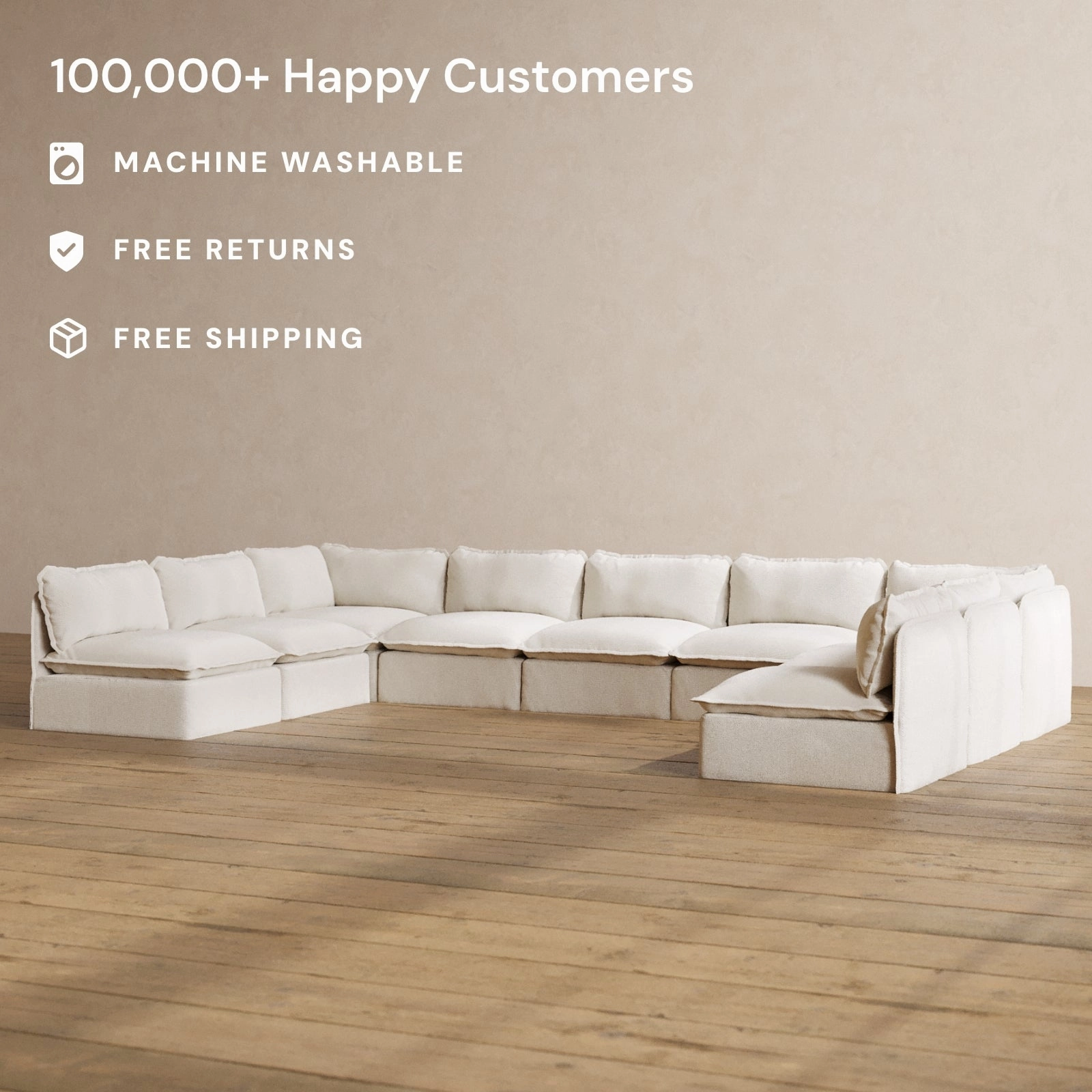 Slipcover Only - Modular Washable 9-Seater Open-Ends U-Sectional in Powder