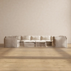 Slipcover Only - Modular Washable 9-Seater U-Sectional   Bench Ottoman in Oat