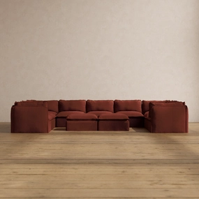Slipcover Only - Modular Washable 9-Seater U-Sectional   Bench Ottoman in Rust