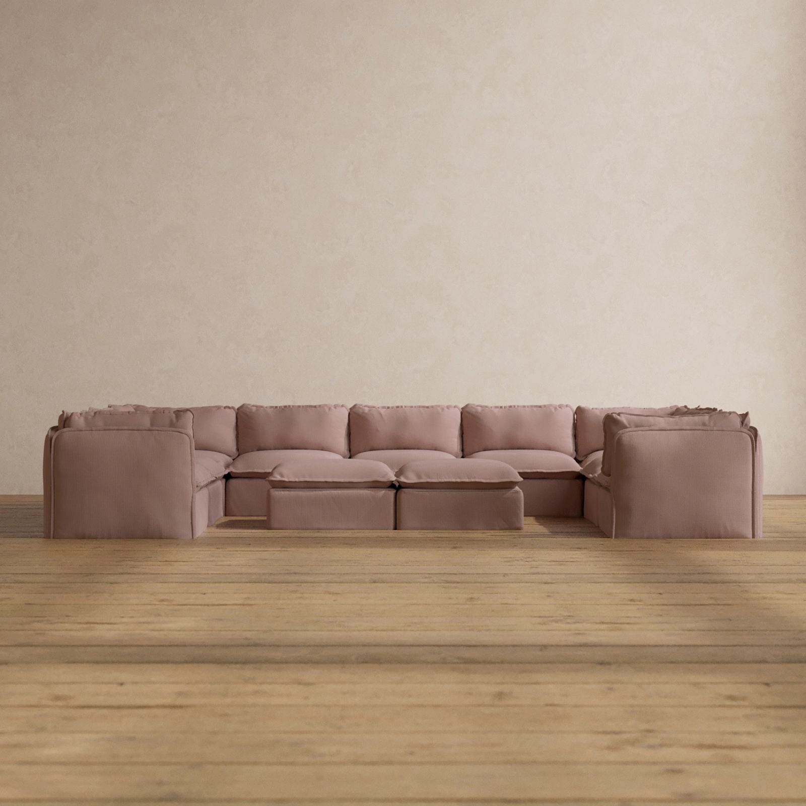 Slipcover Only - Modular Washable 9-Seater U-Sectional   Bench Ottoman in Sakura