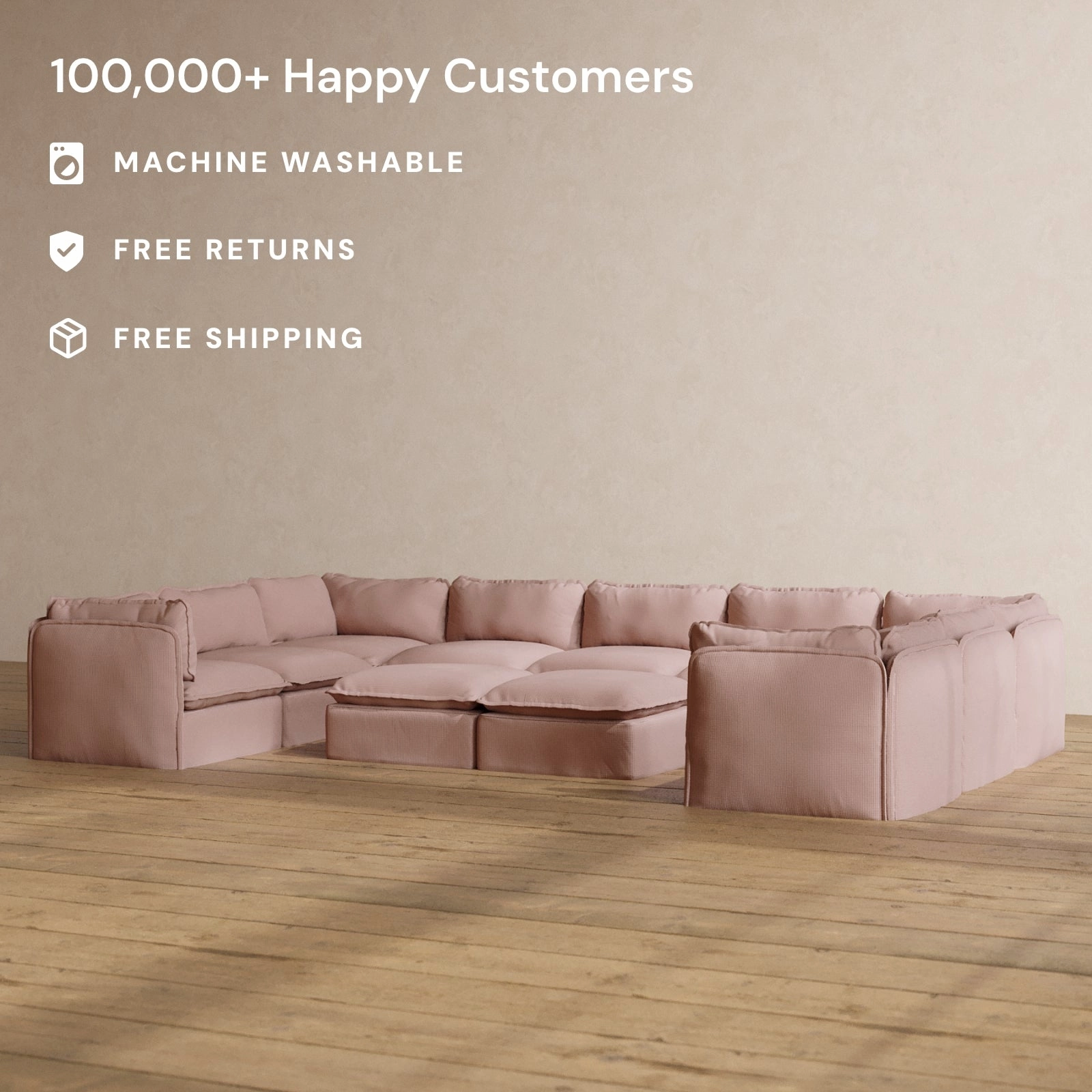 Slipcover Only - Modular Washable 9-Seater U-Sectional   Bench Ottoman in Sakura
