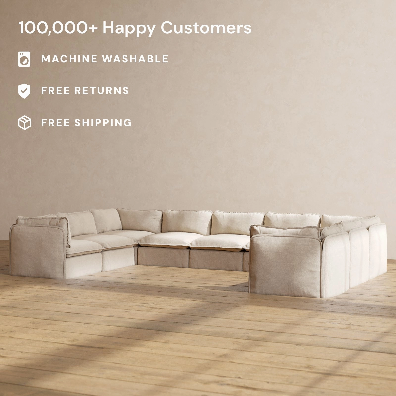 Slipcover Only - Modular Washable 9-Seater U-Sectional in Oat