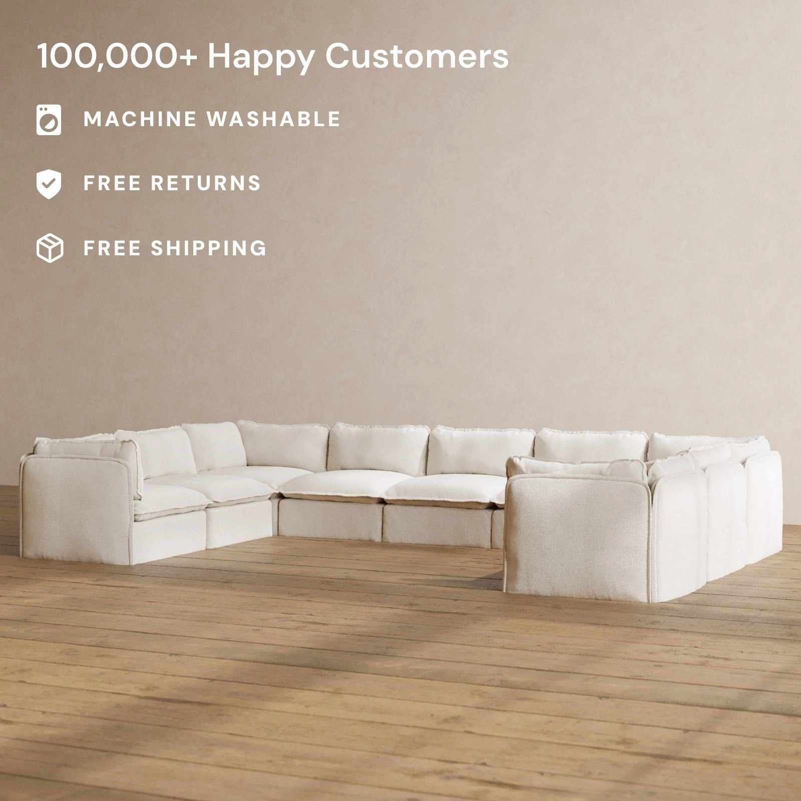 Slipcover Only - Modular Washable 9-Seater U-Sectional in Powder