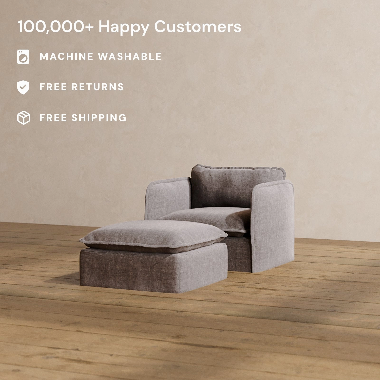 Slipcover Only - Modular Washable Armchair   Ottoman in Caviar