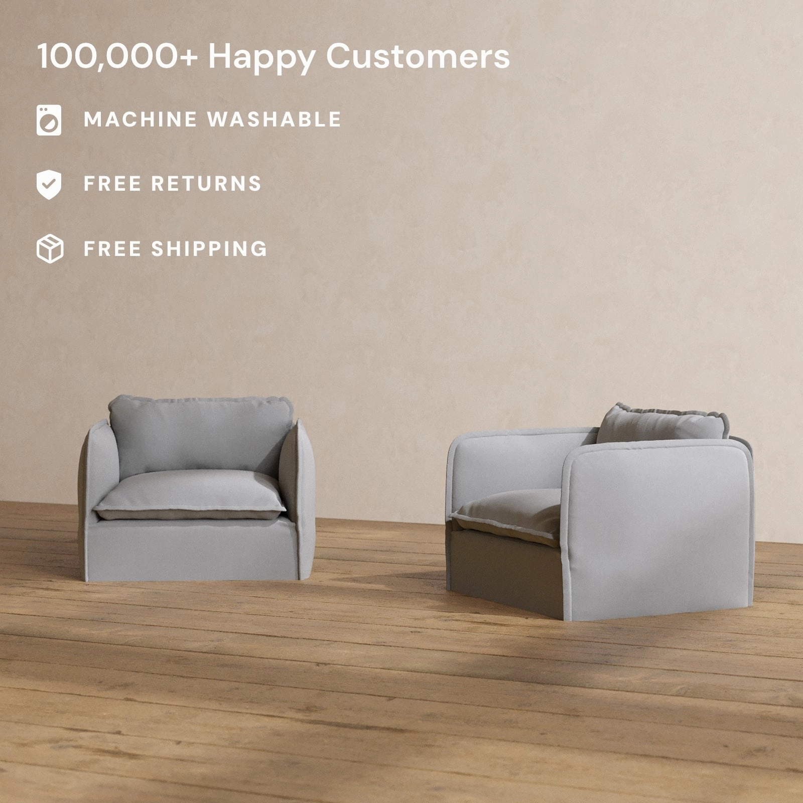 Slipcover Only - Modular Washable Armchair Set in Pumice