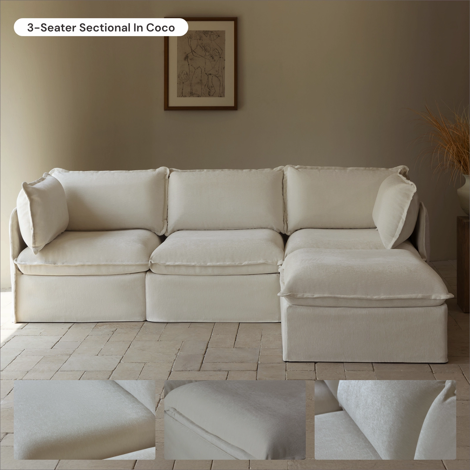 Slipcover Only - Modular Washable Armless Chair in Coco