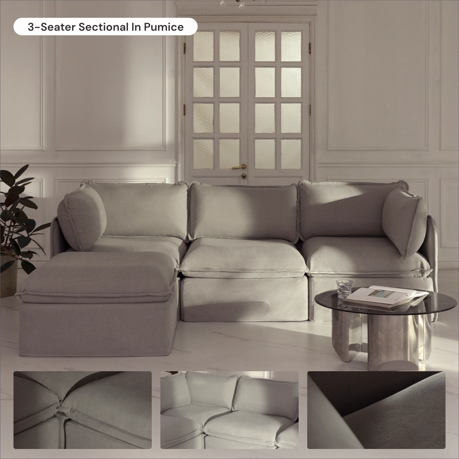 Slipcover Only - Modular Washable Armless Chair in Pumice