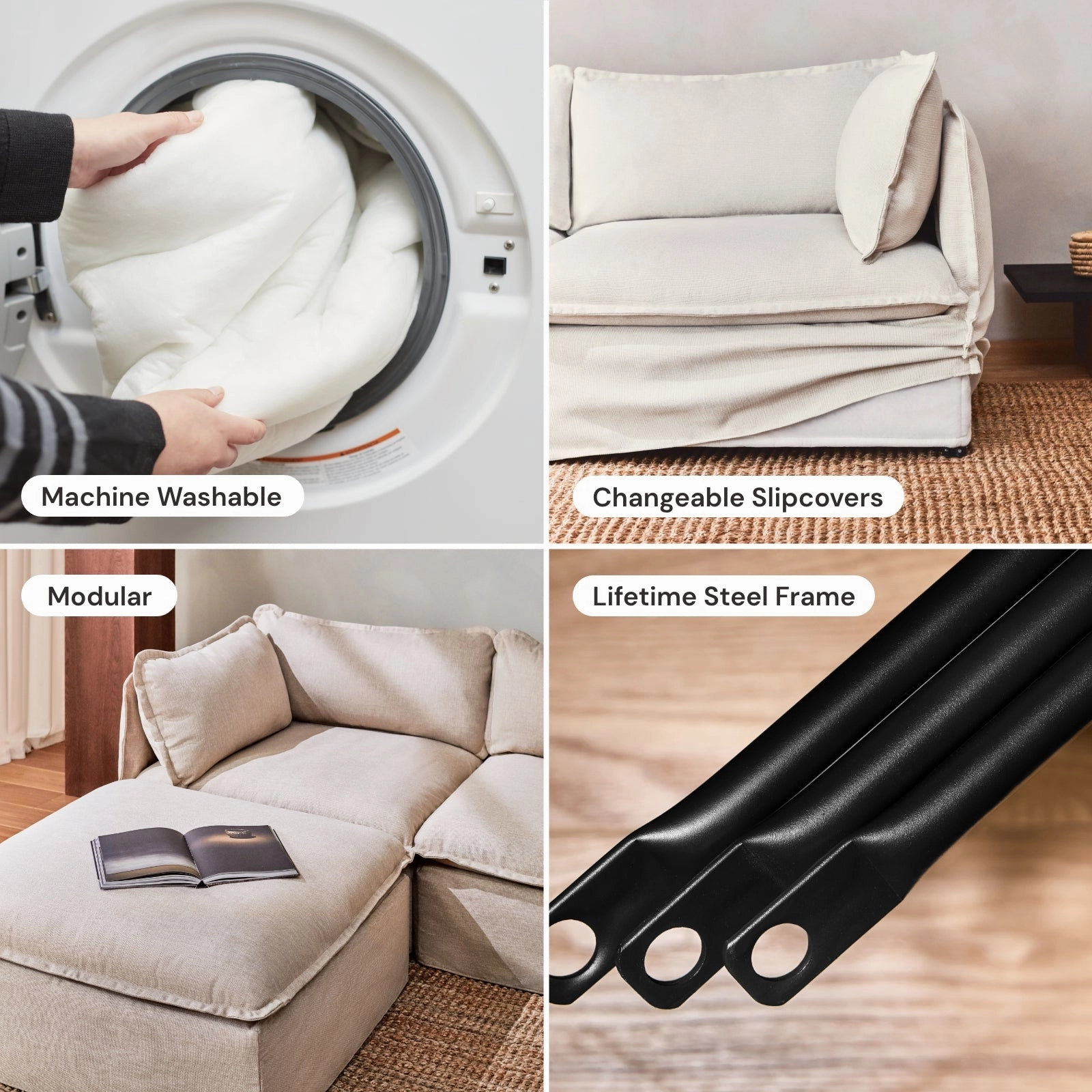 Slipcover Only - Modular Washable Armless Chair in Pumice