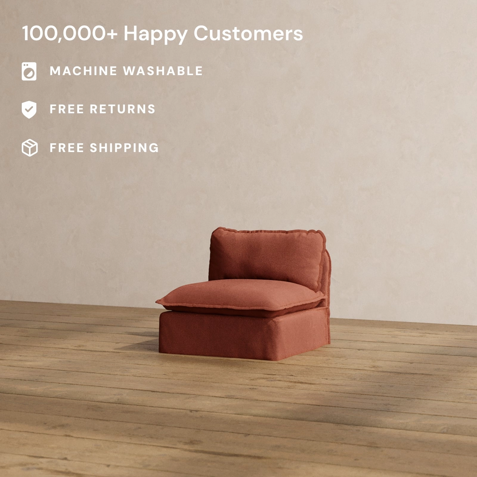 Slipcover Only - Modular Washable Armless Chair in Rust