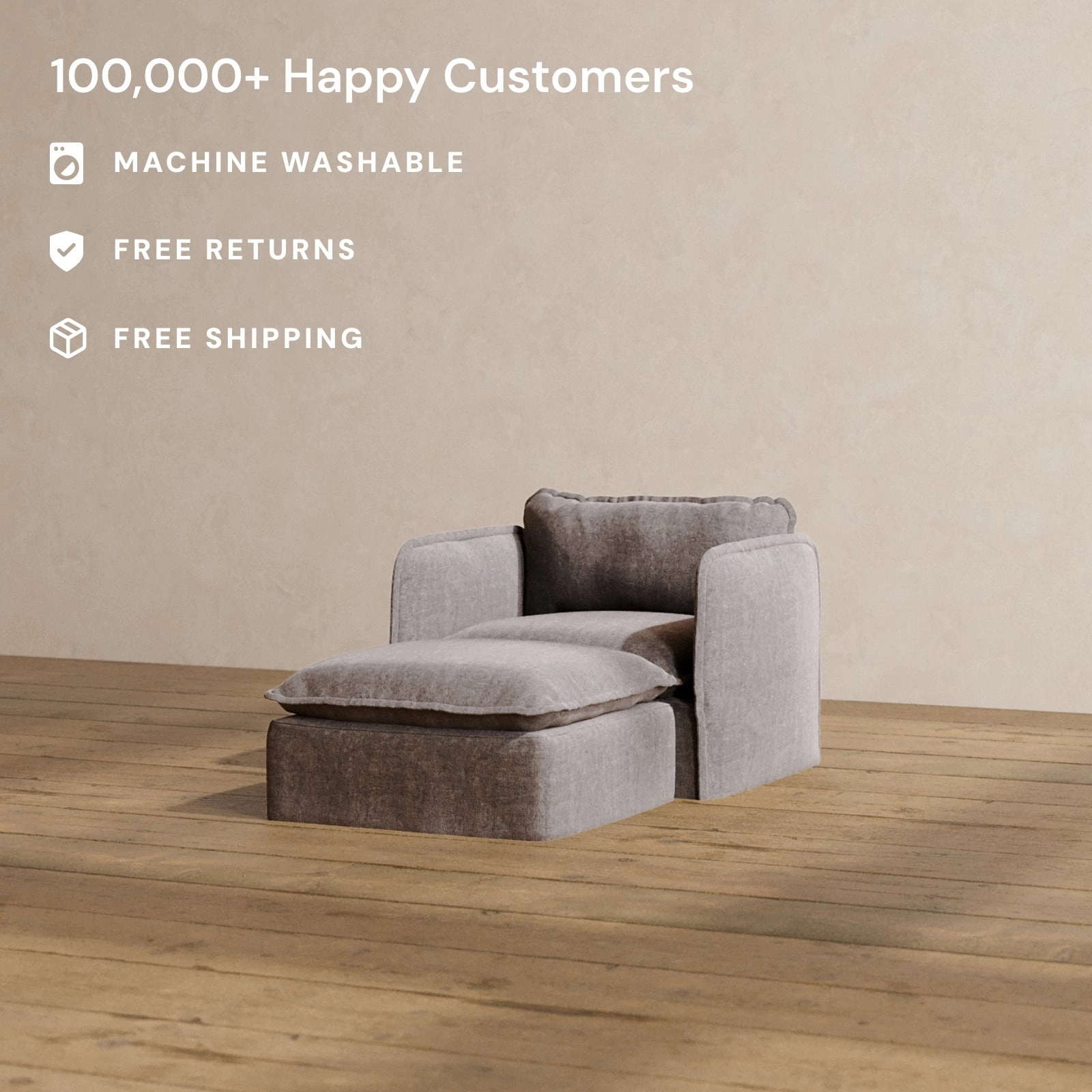 Slipcover Only - Modular Washable Chaise Armchair in Caviar