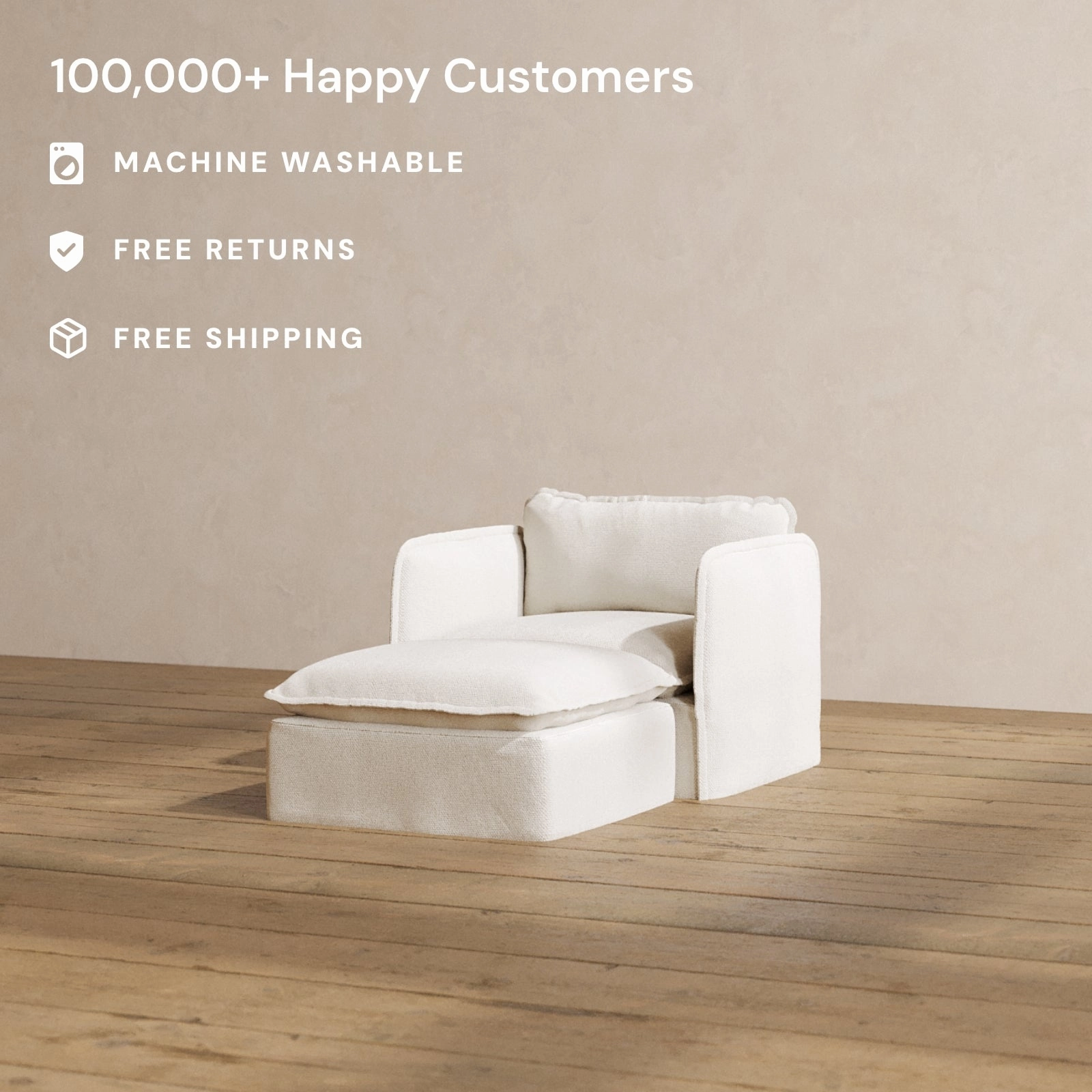 Slipcover Only - Modular Washable Chaise Armchair in Powder