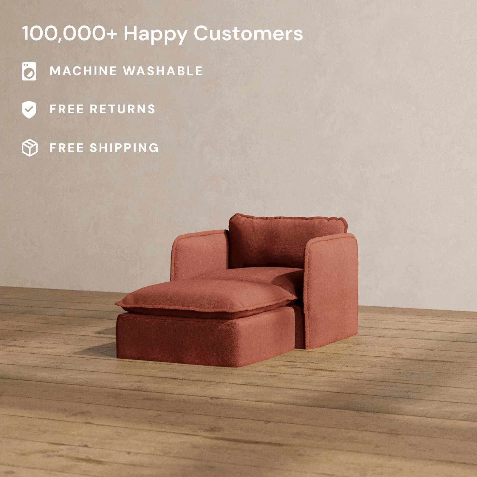 Slipcover Only - Modular Washable Chaise Armchair in Rust