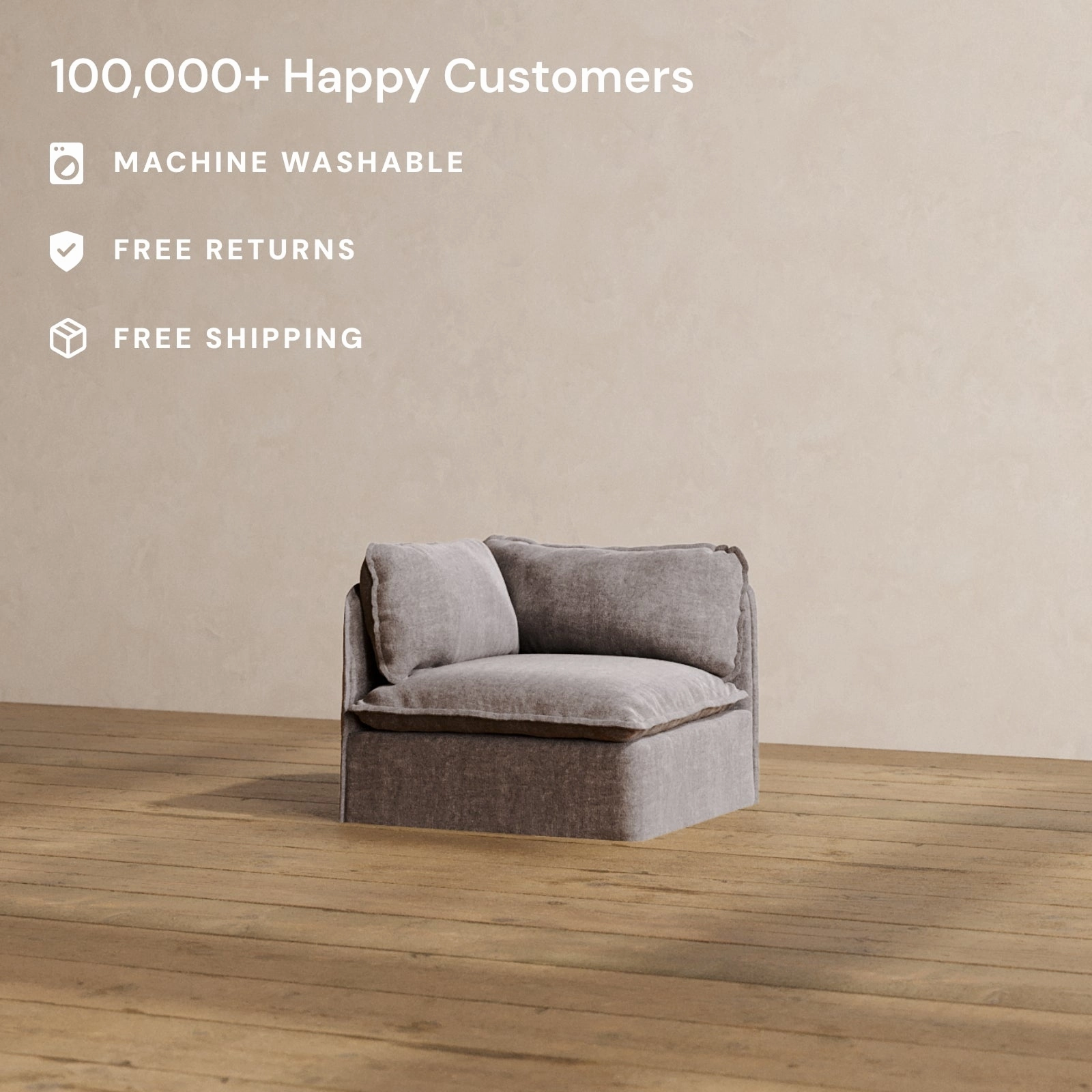 Slipcover Only - Modular Washable End Chair - Left in Caviar