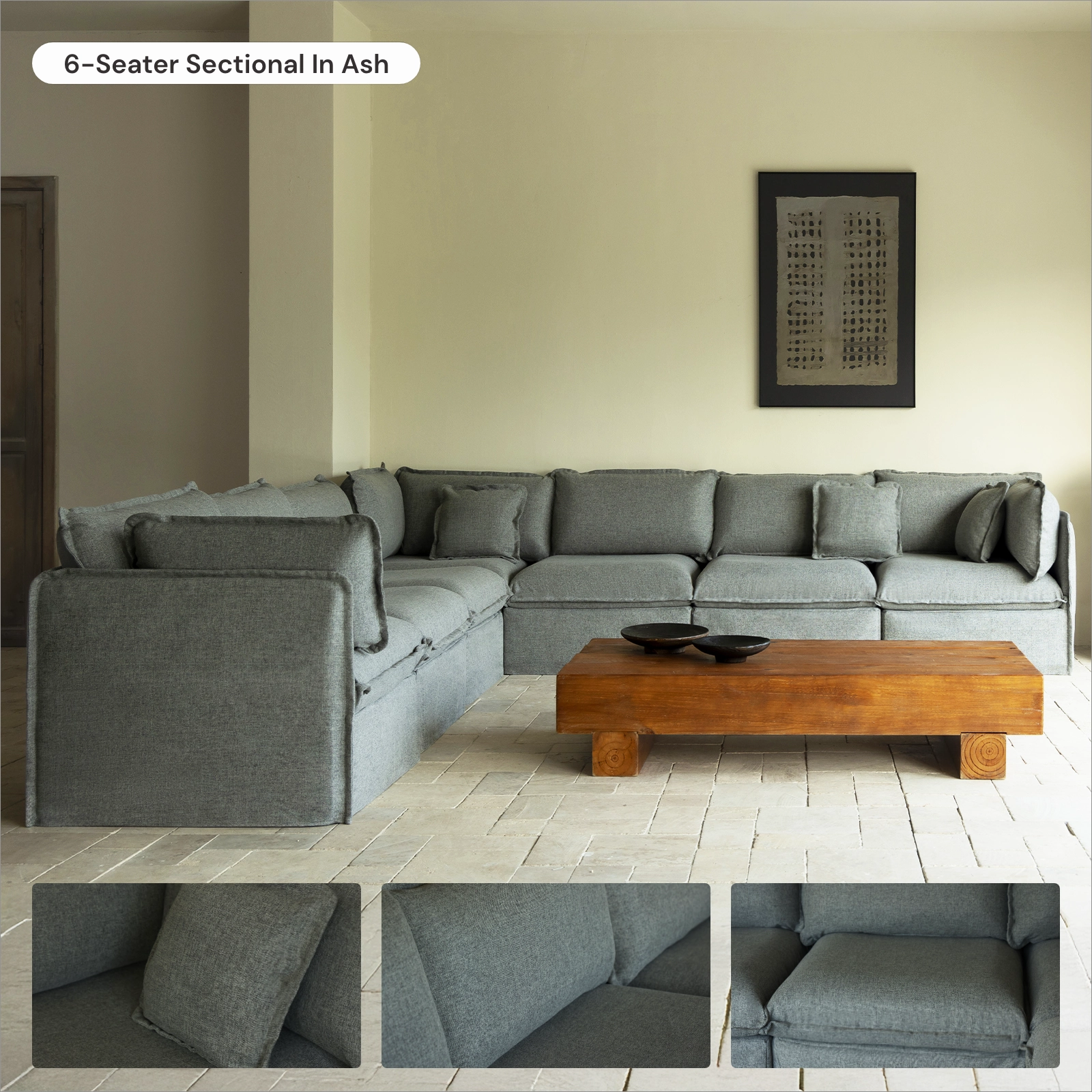 Slipcover Only - Modular Washable End Chair - Right in Ash