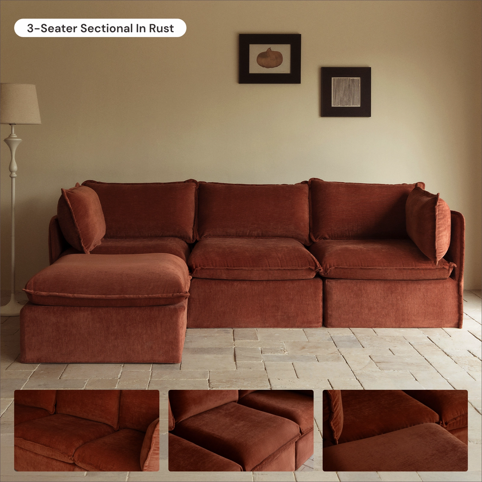 Slipcover Only - Modular Washable End Chair - Right in Rust