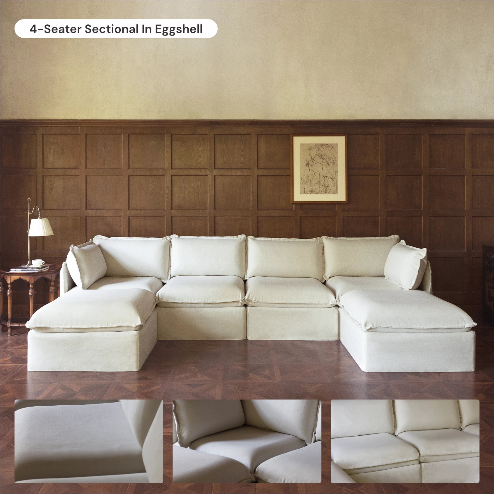 Slipcover Only - Modular Washable Ottoman in Eggshell