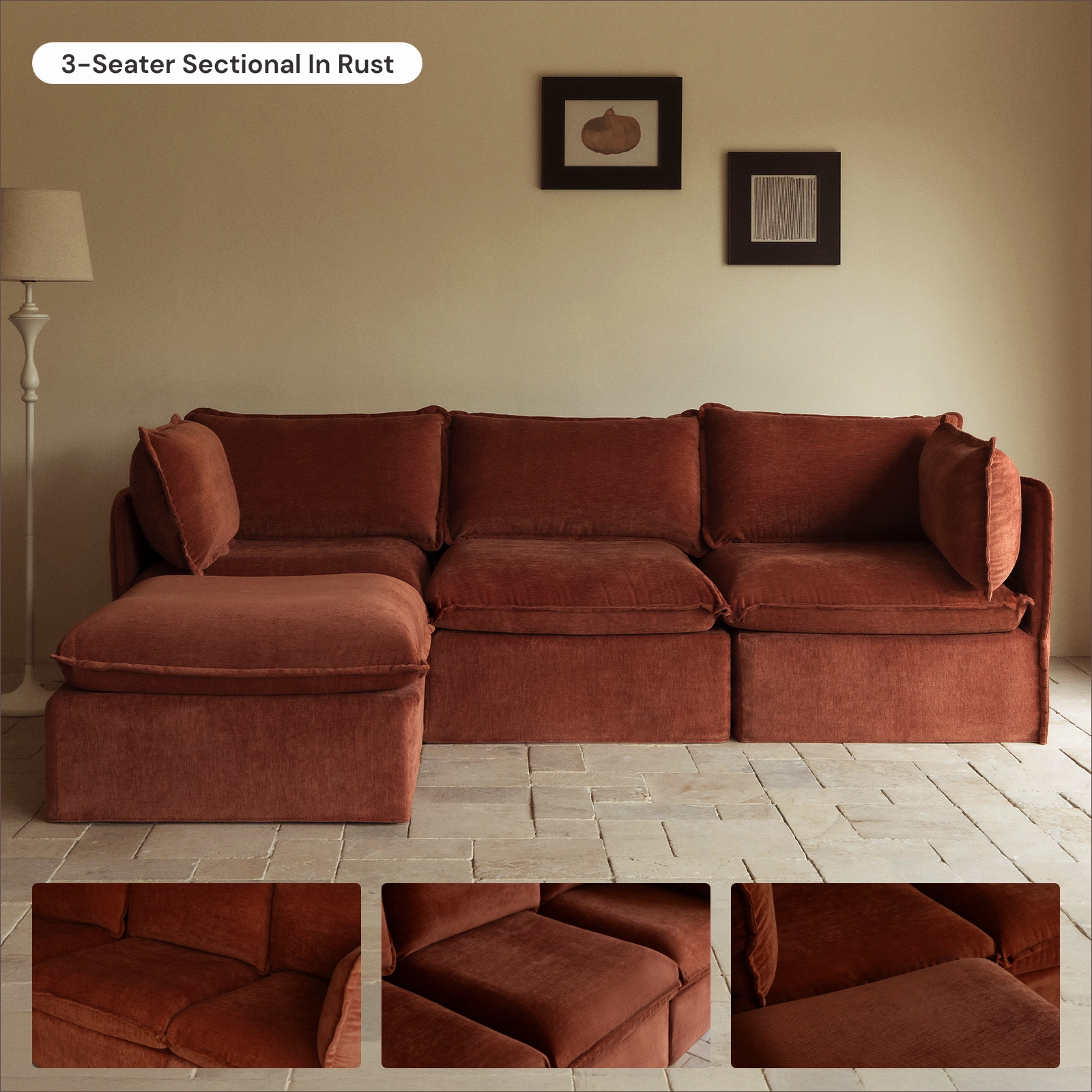 Slipcover Only - Modular Washable Ottoman in Rust