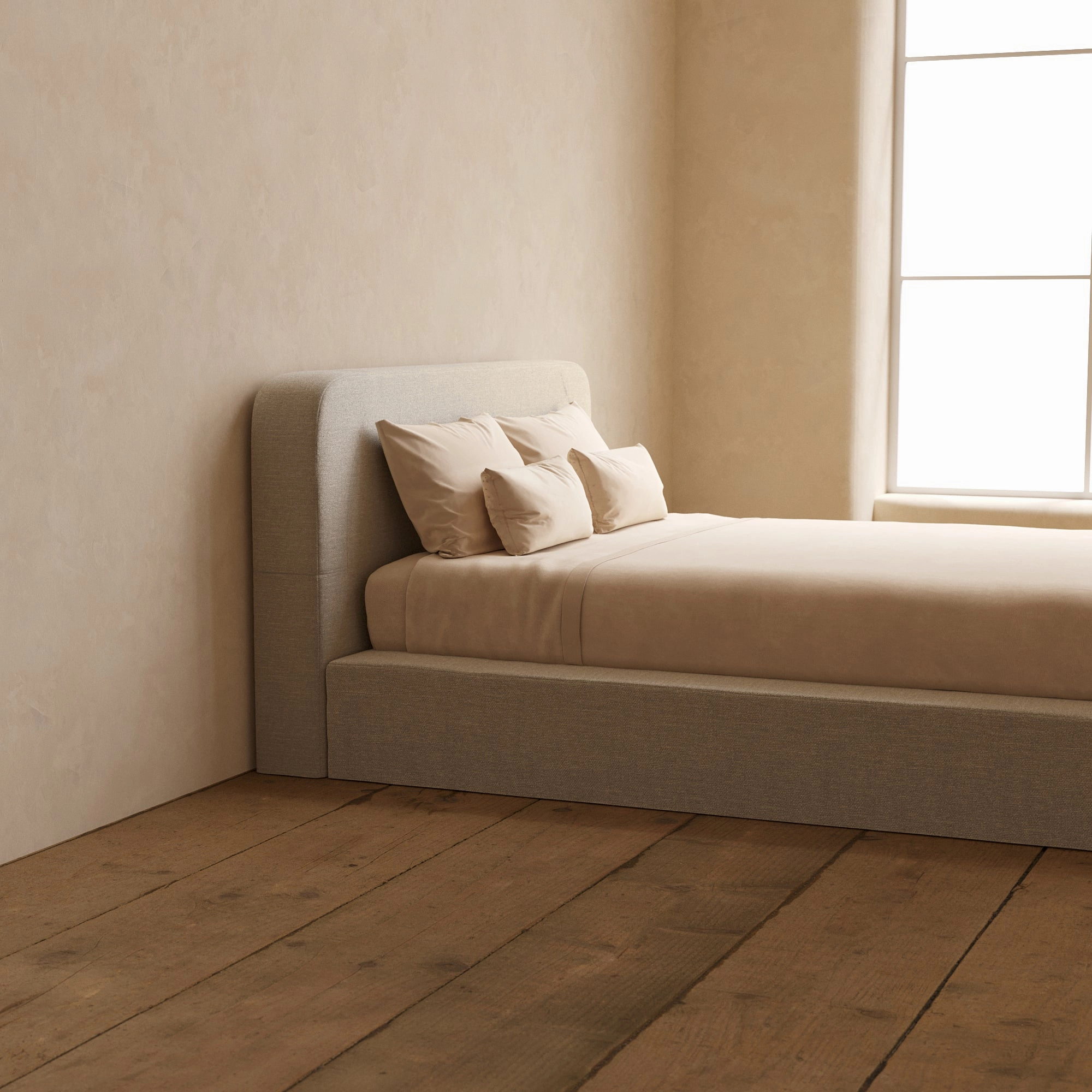 Slipcover Only - Queen Upholstered Platform Bed   Headboard | Blended Weave in Oat