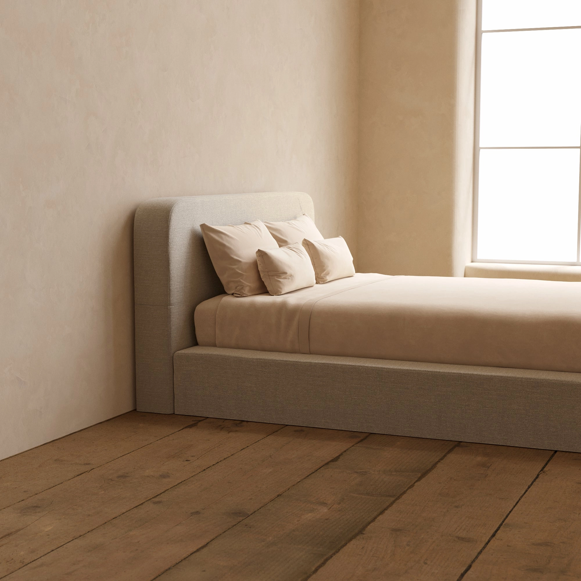 Slipcover Only - Queen Upholstered Platform Bed   Headboard | Blended Weave in Oat