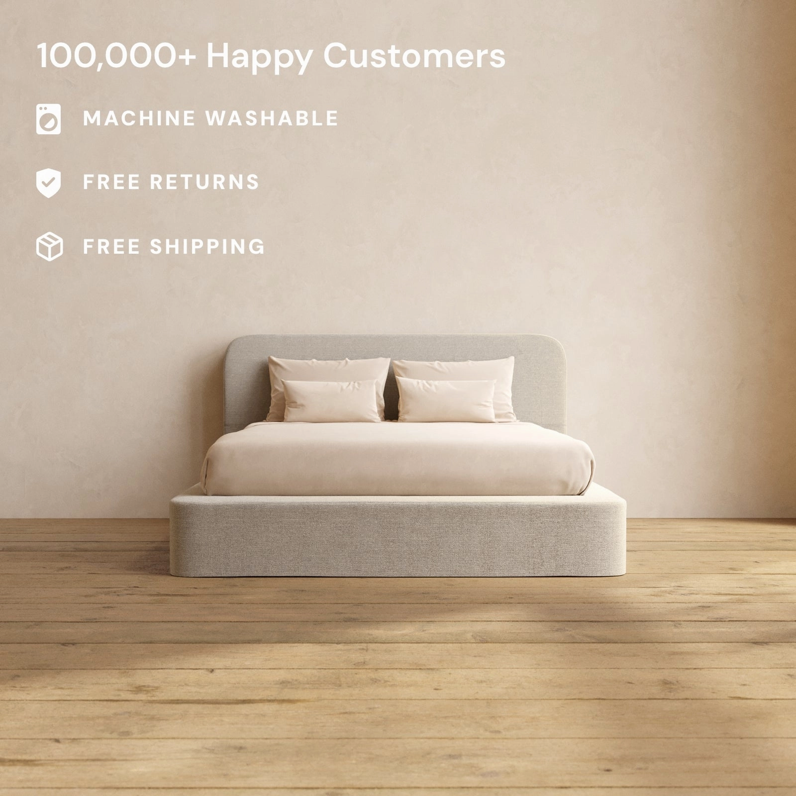Slipcover Only - Queen Upholstered Platform Bed   Headboard | Blended Weave in Oat