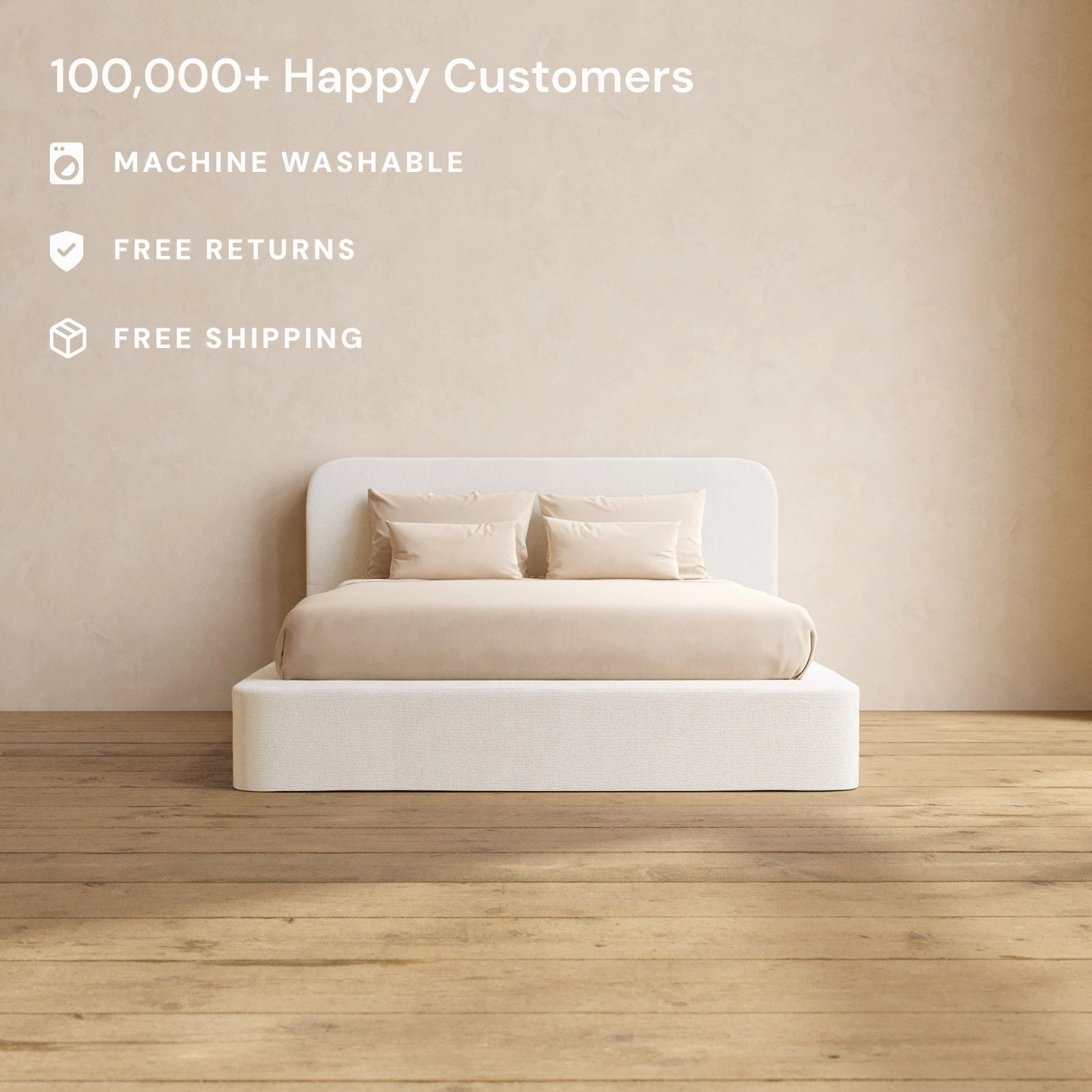 Slipcover Only - Queen Upholstered Platform Bed   Headboard | Knit Velvet in Powder