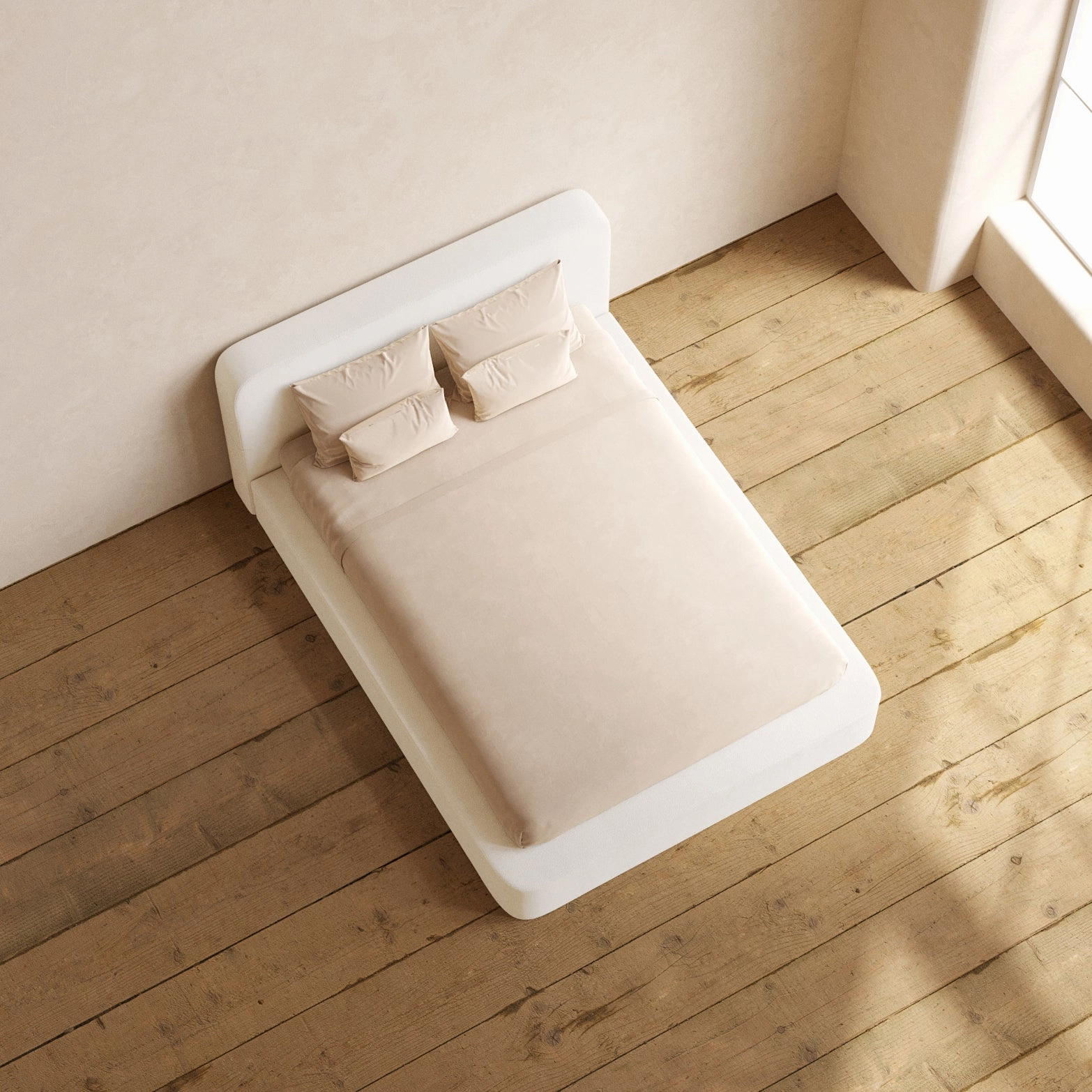 Slipcover Only - Queen Upholstered Platform Bed   Headboard | Knit Velvet in Powder