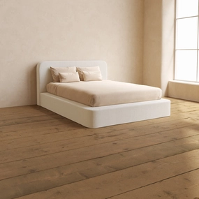 Slipcover Only - Queen Upholstered Platform Bed   Headboard | Knit Velvet in Powder