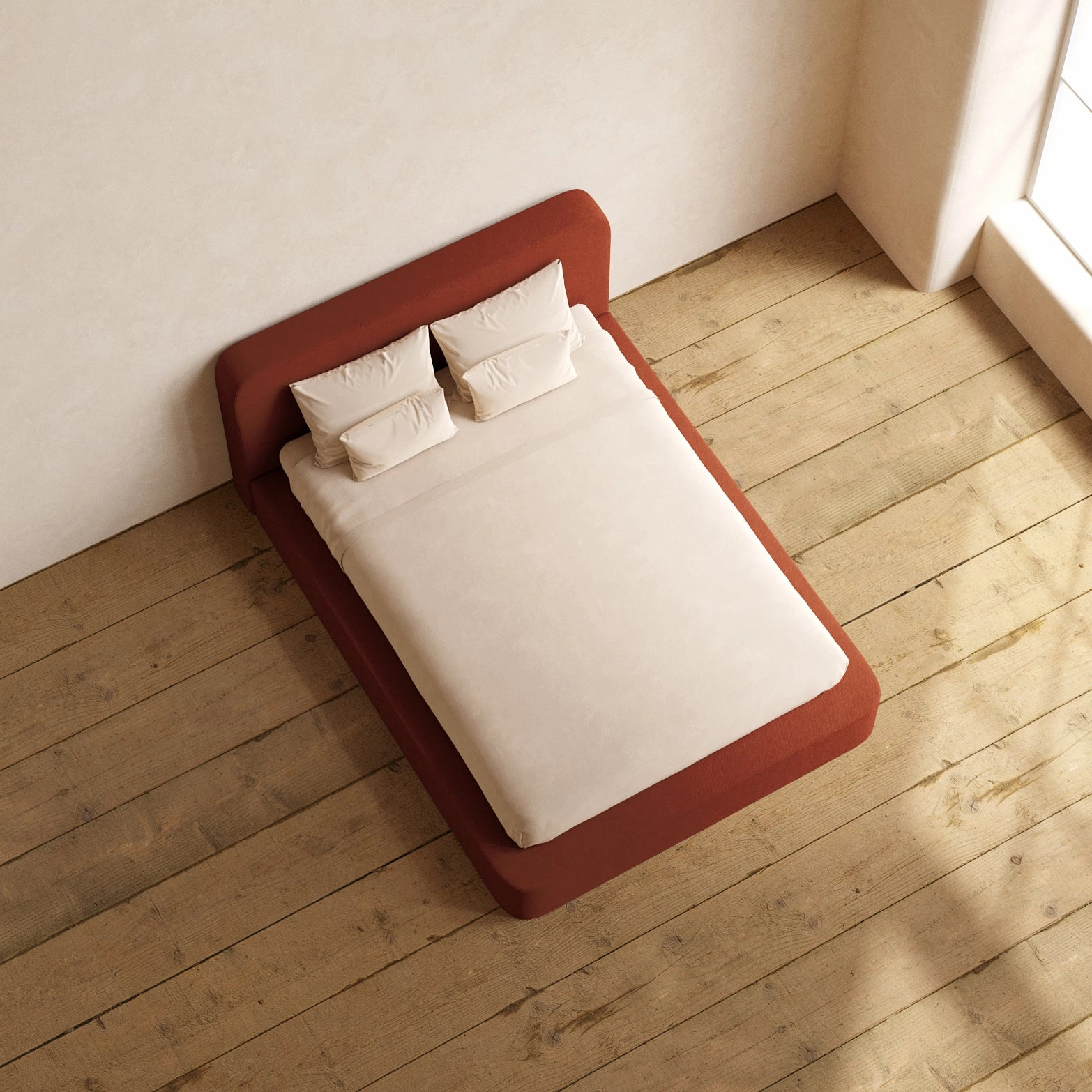 Slipcover Only - Queen Upholstered Platform Bed   Headboard | Knit Velvet in Rust