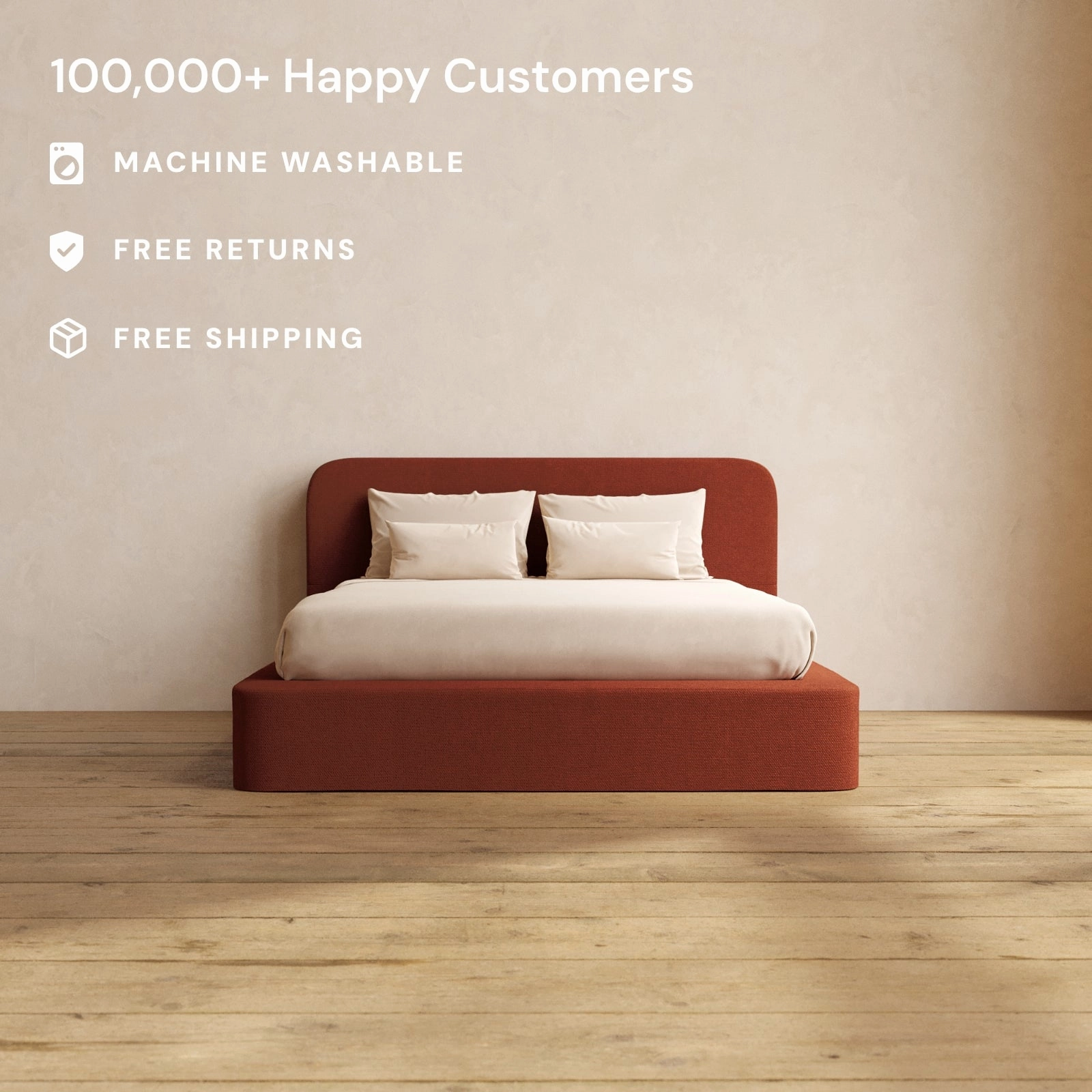 Slipcover Only - Queen Upholstered Platform Bed   Headboard | Knit Velvet in Rust