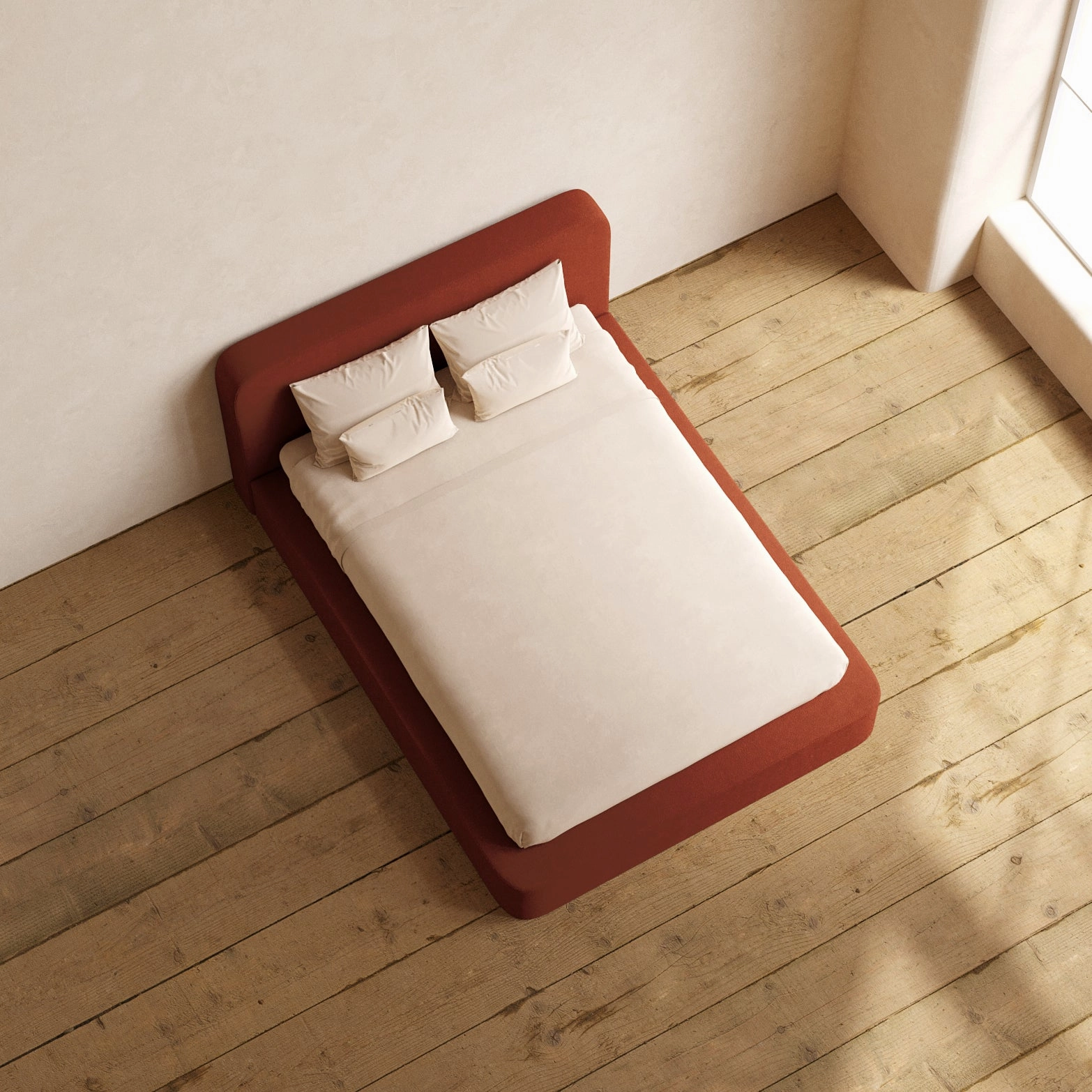 Slipcover Only - Queen Upholstered Platform Bed   Headboard | Knit Velvet in Rust
