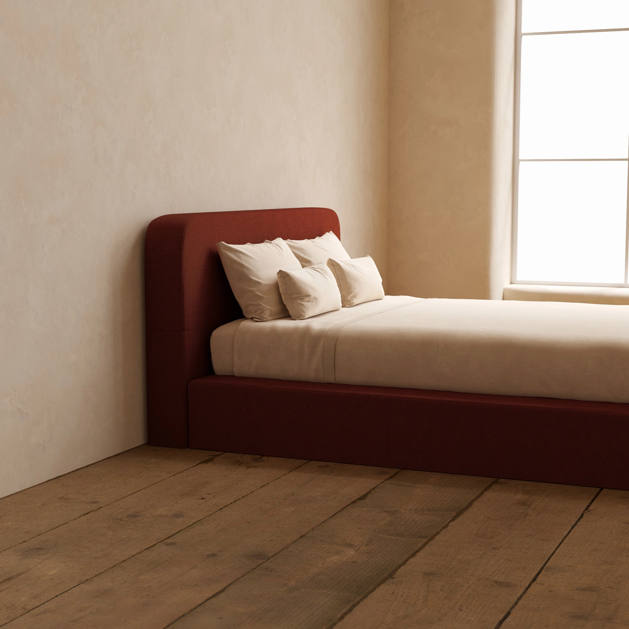 Slipcover Only - Queen Upholstered Platform Bed   Headboard | Knit Velvet in Rust