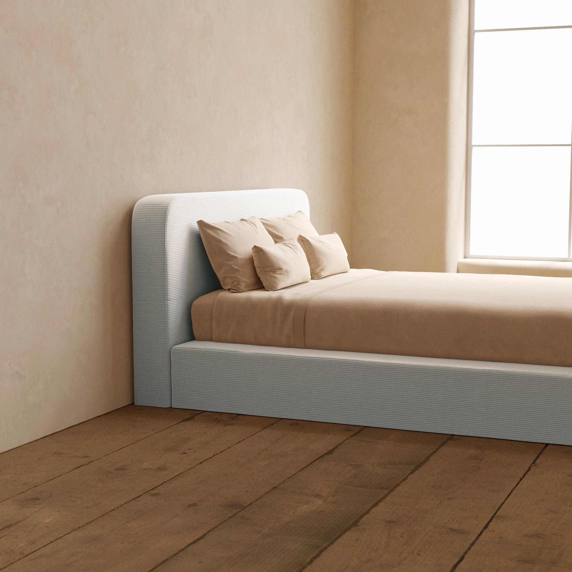 Slipcover Only - Queen Upholstered Platform Bed   Headboard | Luxe Corduroy in Milk