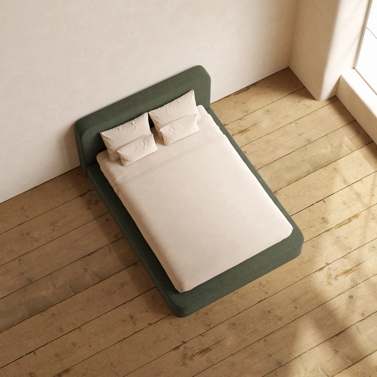 Slipcover Only - Queen Upholstered Platform Bed   Headboard | Luxe Corduroy in Olivine