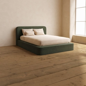 Slipcover Only - Queen Upholstered Platform Bed   Headboard | Luxe Corduroy in Olivine