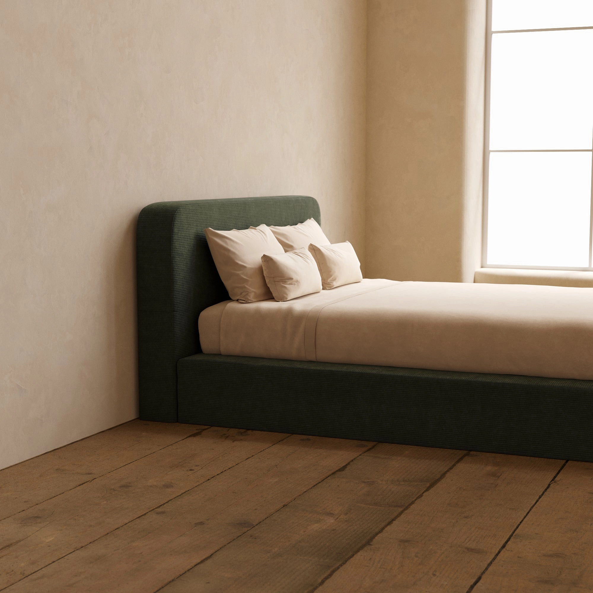 Slipcover Only - Queen Upholstered Platform Bed   Headboard | Luxe Corduroy in Olivine