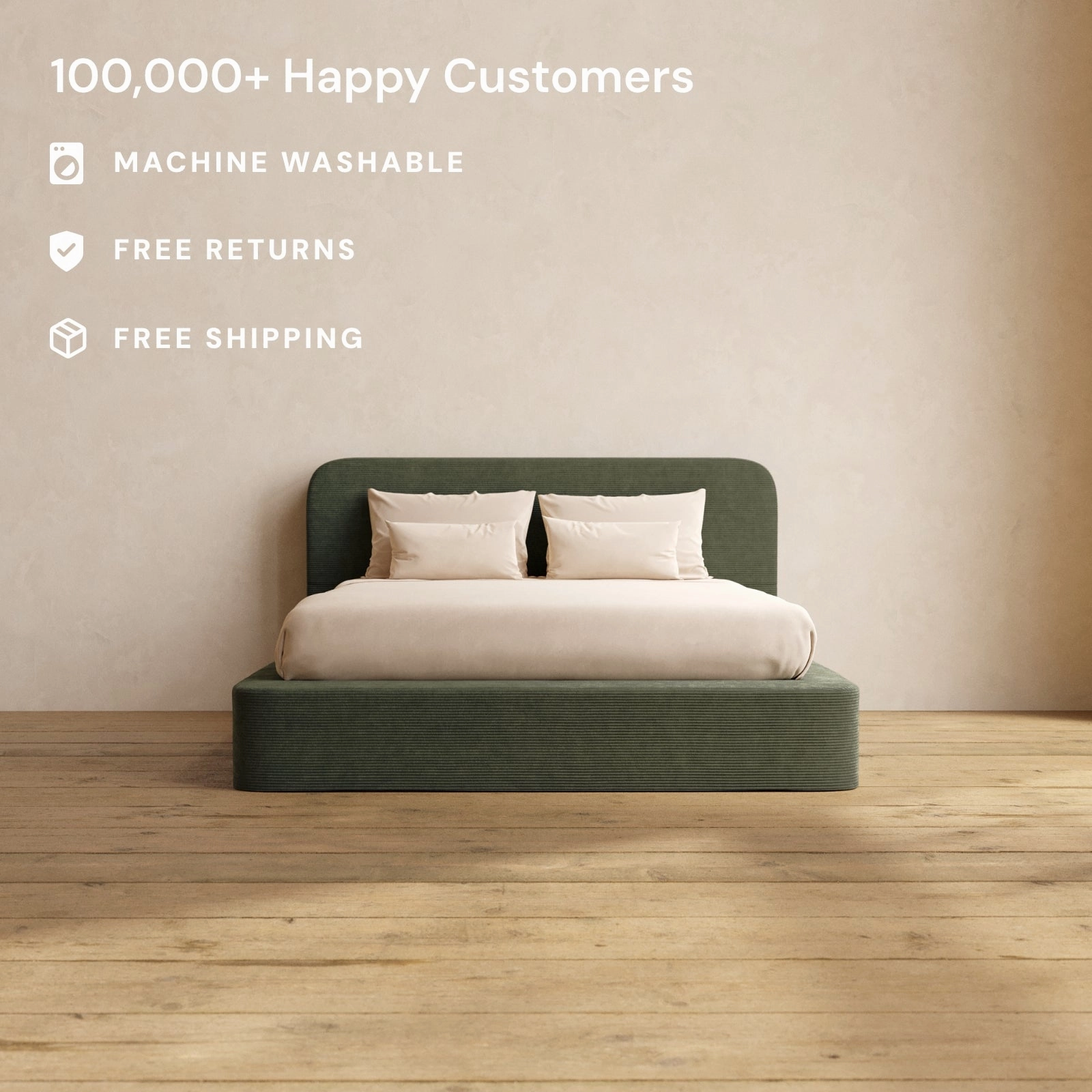 Slipcover Only - Queen Upholstered Platform Bed   Headboard | Luxe Corduroy in Olivine