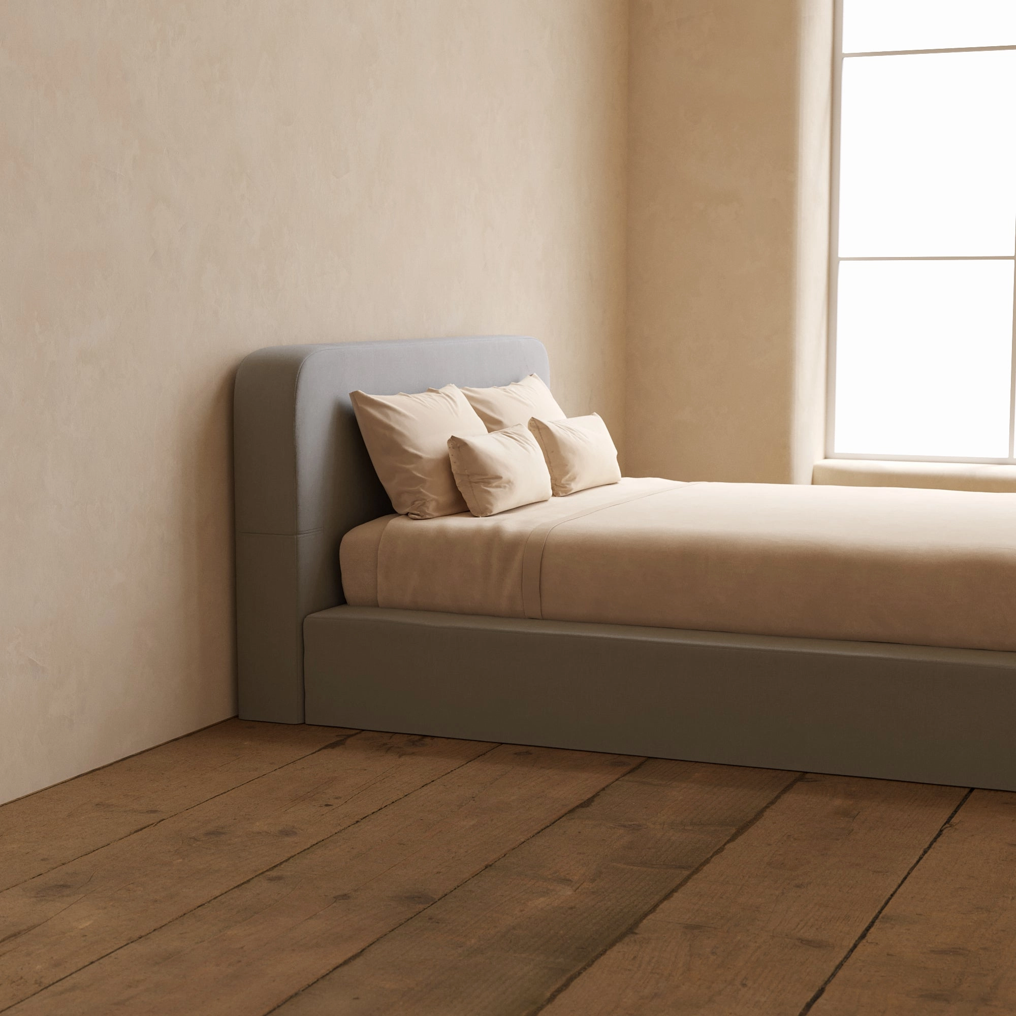Slipcover Only - Queen Upholstered Platform Bed   Headboard | Micro Chenille in Pumice