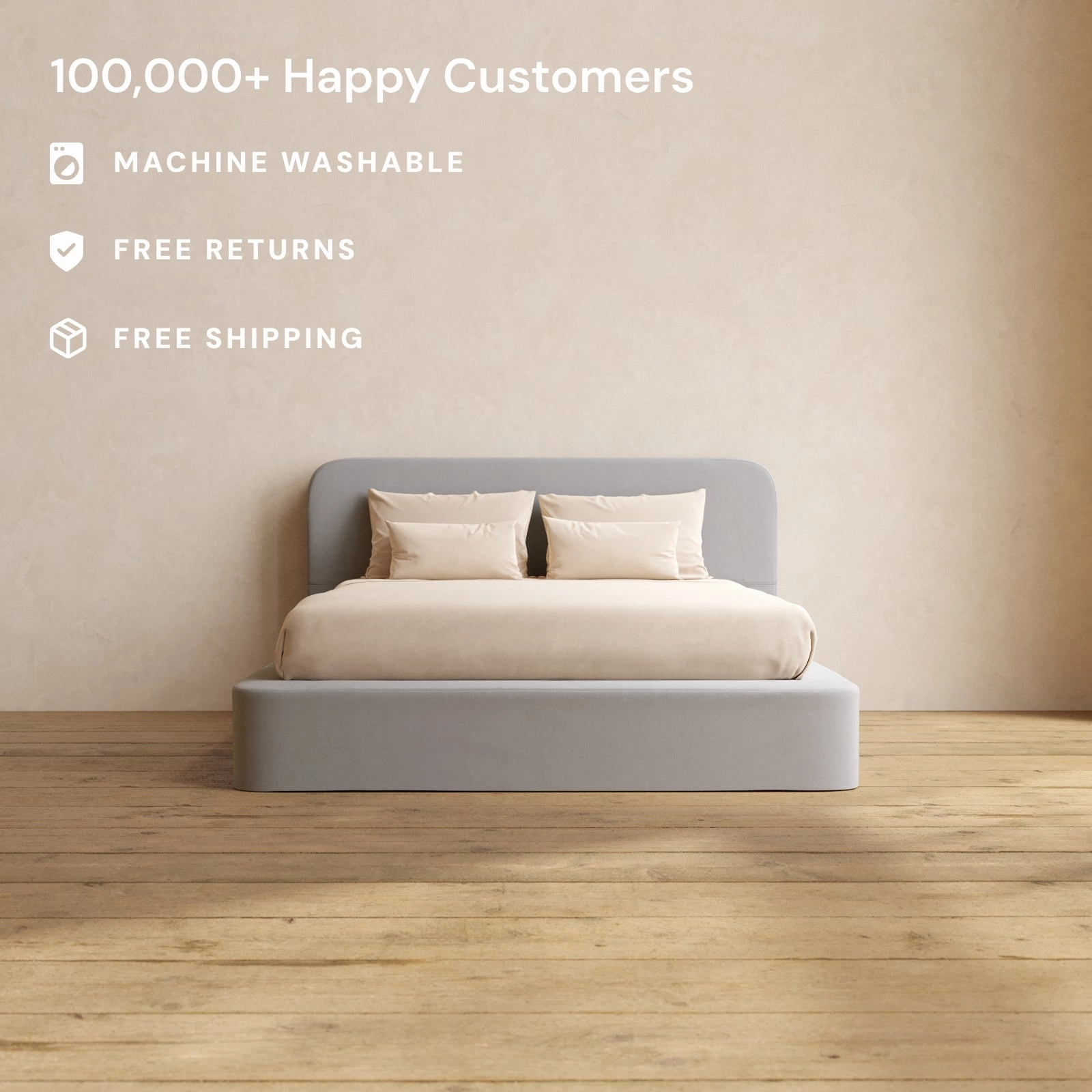 Slipcover Only - Queen Upholstered Platform Bed   Headboard | Micro Chenille in Pumice