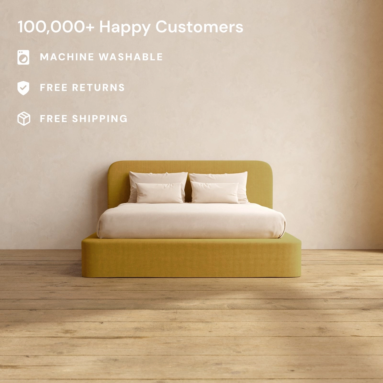 Slipcover Only - Queen Upholstered Platform Bed   Headboard | Mizu Weave in Kiiro