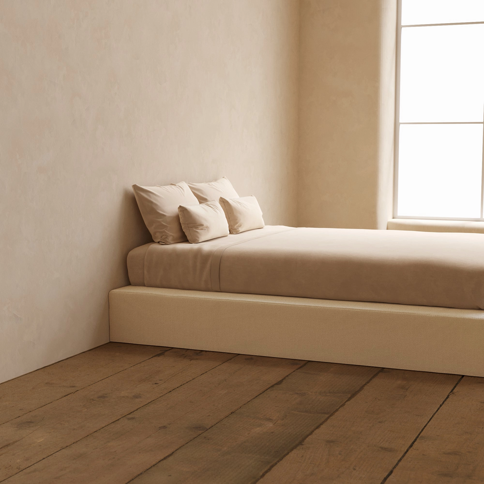 Slipcover Only - Queen Upholstered Platform Bed | Knit Velvet in Powder