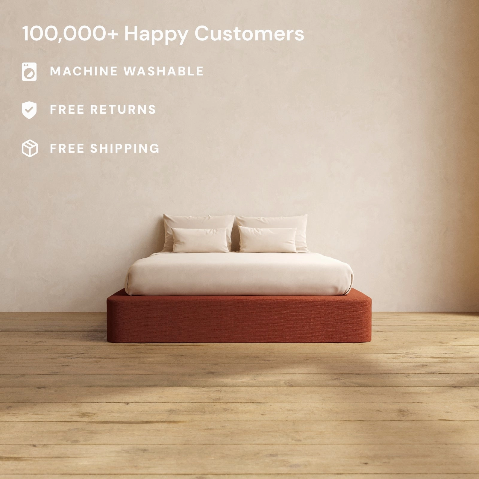 Slipcover Only - Queen Upholstered Platform Bed | Knit Velvet in Rust