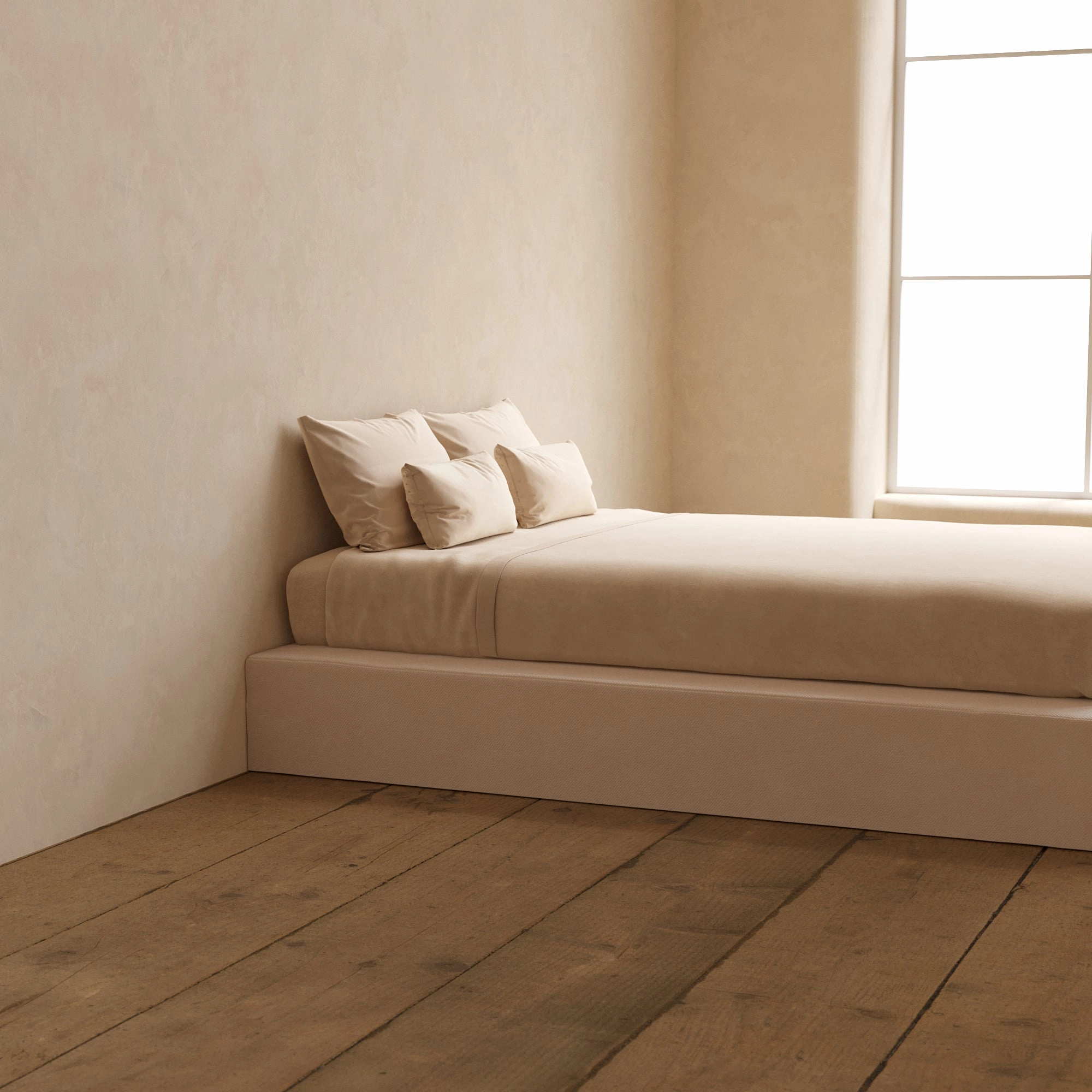 Slipcover Only - Queen Upholstered Platform Bed | Plush Weave in Eggshell