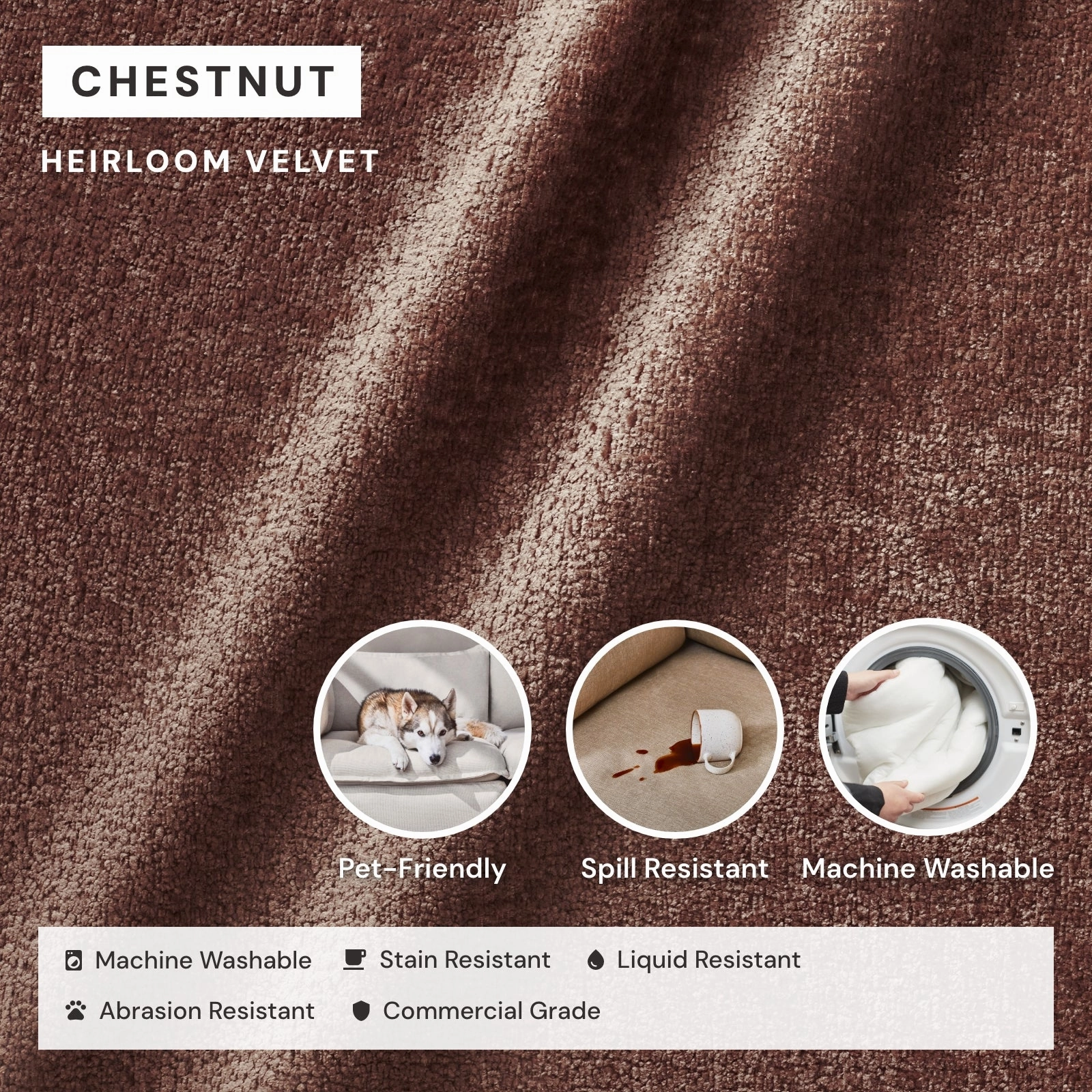 Slipcover Only - Washable Upholstered Dining Chair | 15 Back Height in Chestnut