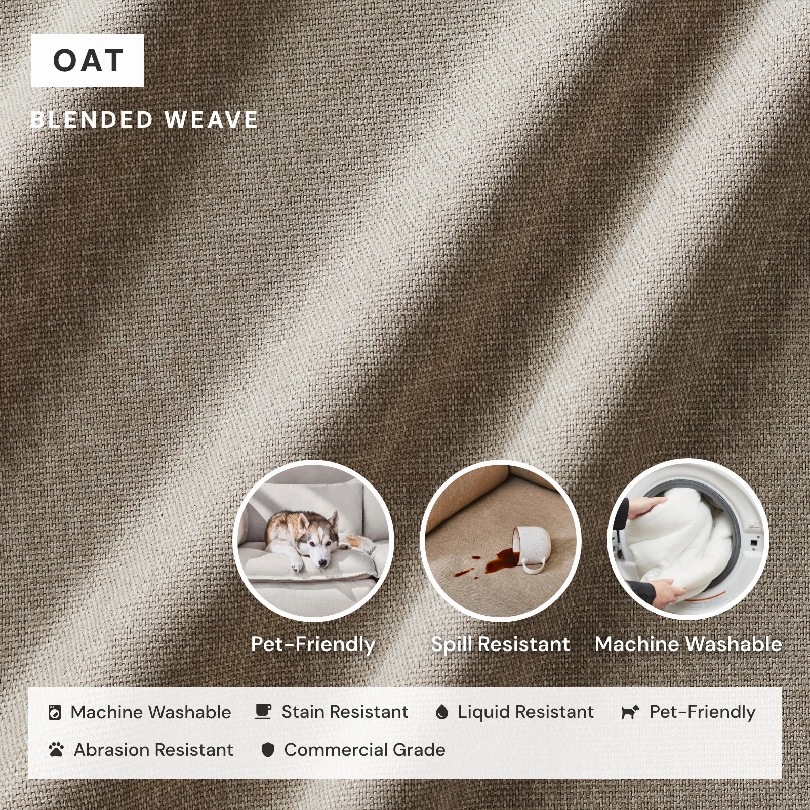 Square Performance Accent Pillow 18 x 18 | Blended Weave in Oat